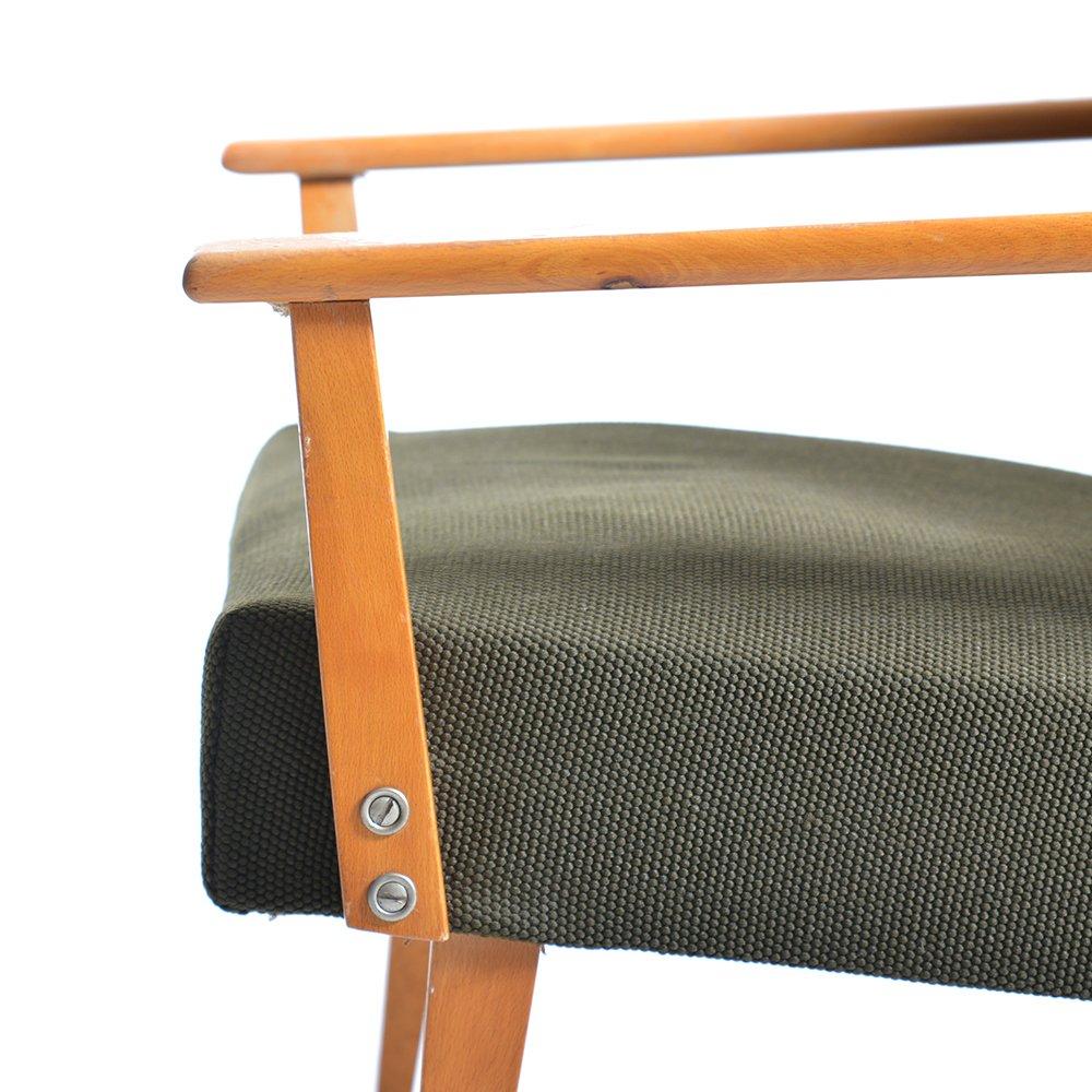 Mid Century Amrchair In Grünem Stoff & Buche Wood By Jitona, Tschechoslowakei 1960 (Textil) im Angebot
