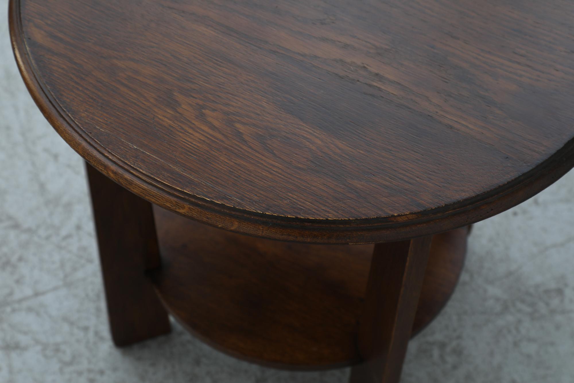 Mid-Century Amsterdam School Deco Two Tiered Oak Round Side Table 7