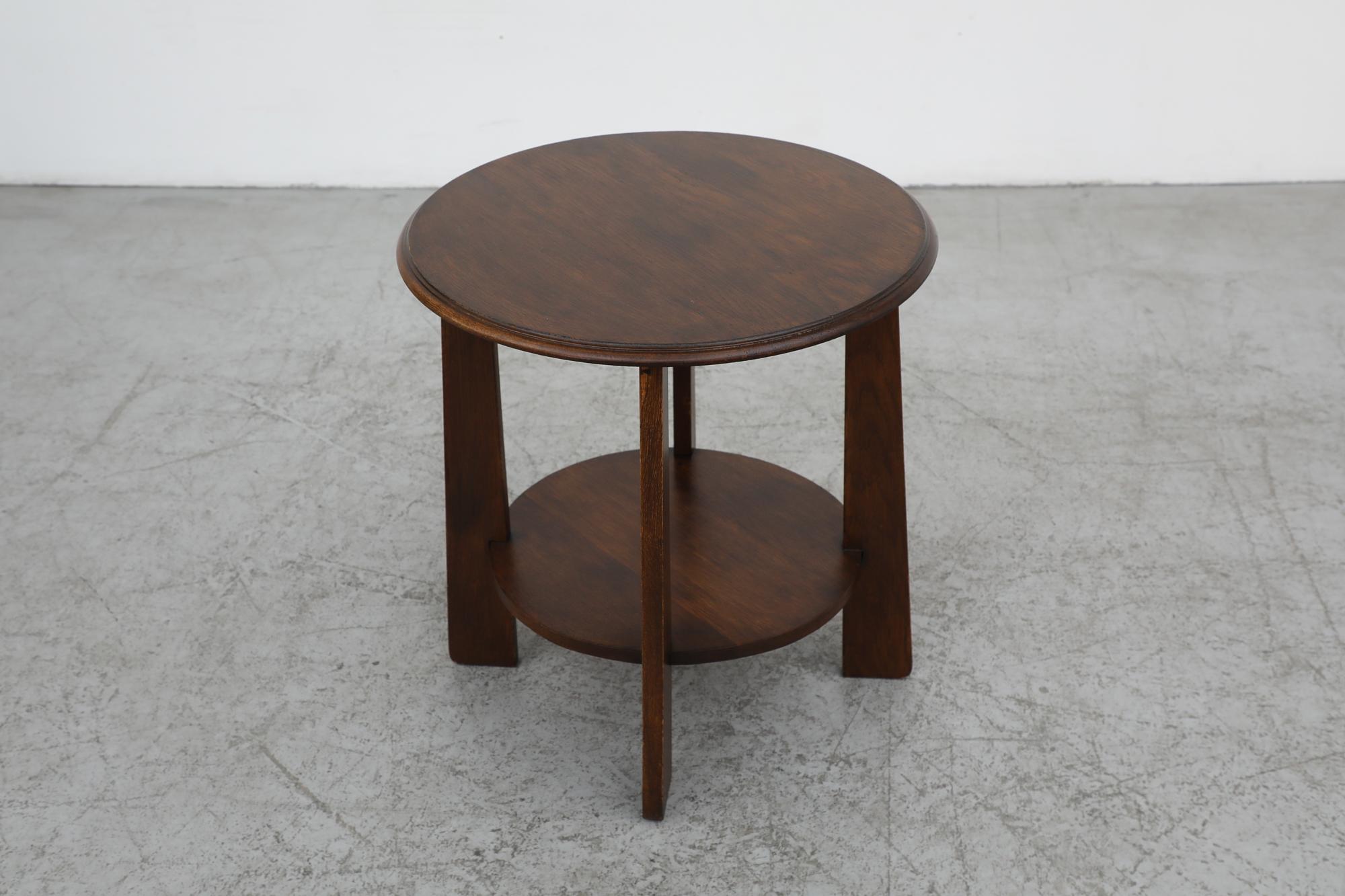 Mid-20th Century Mid-Century Amsterdam School Deco Two Tiered Oak Round Side Table