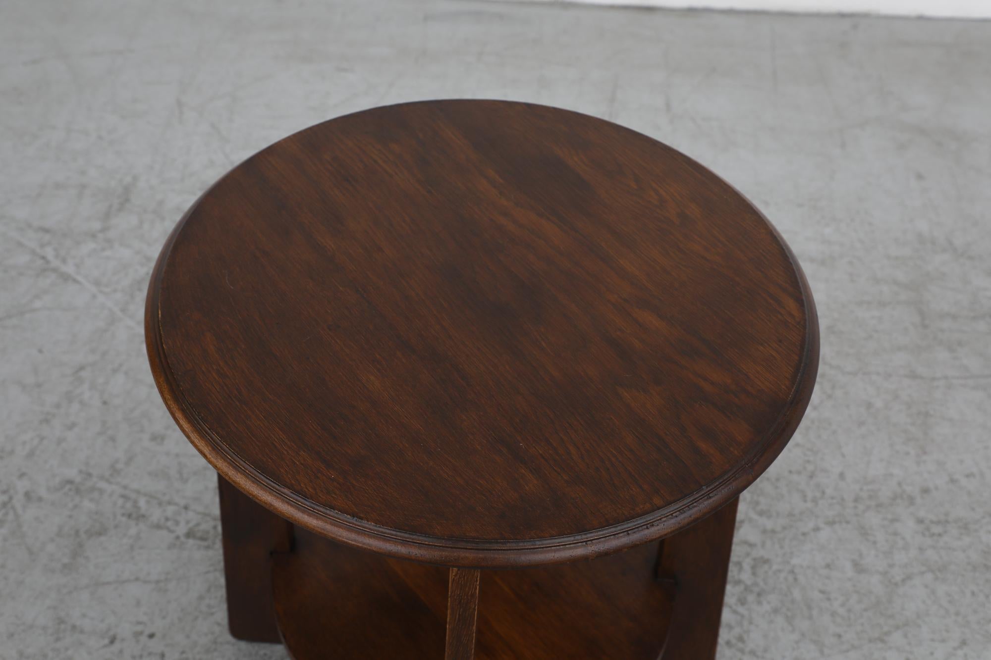 Mid-Century Amsterdam School Deco Two Tiered Oak Round Side Table 2