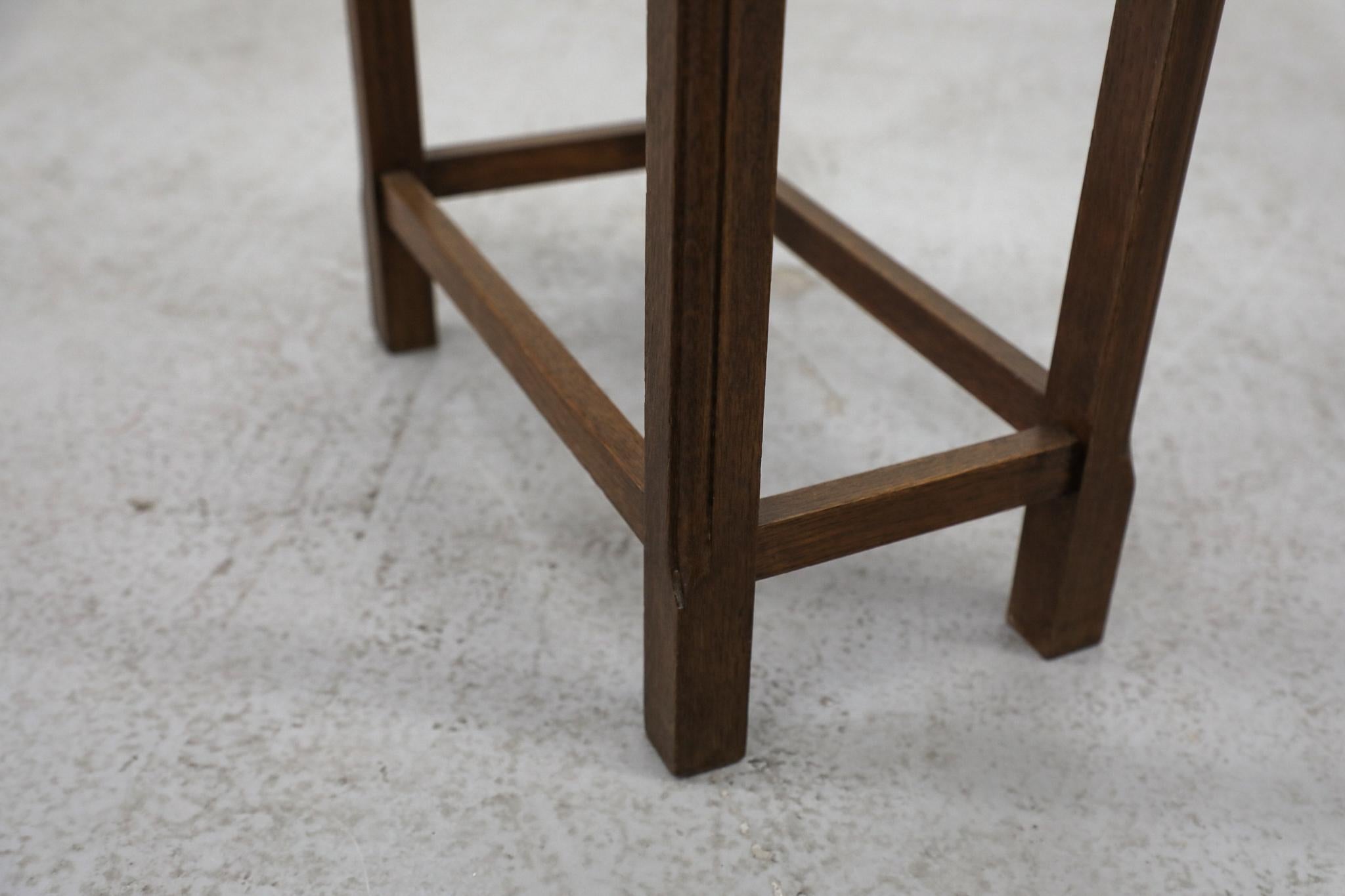 Mid-Century Amsterdam School Oak Side Table with Inset Top and Carved Legs For Sale 4