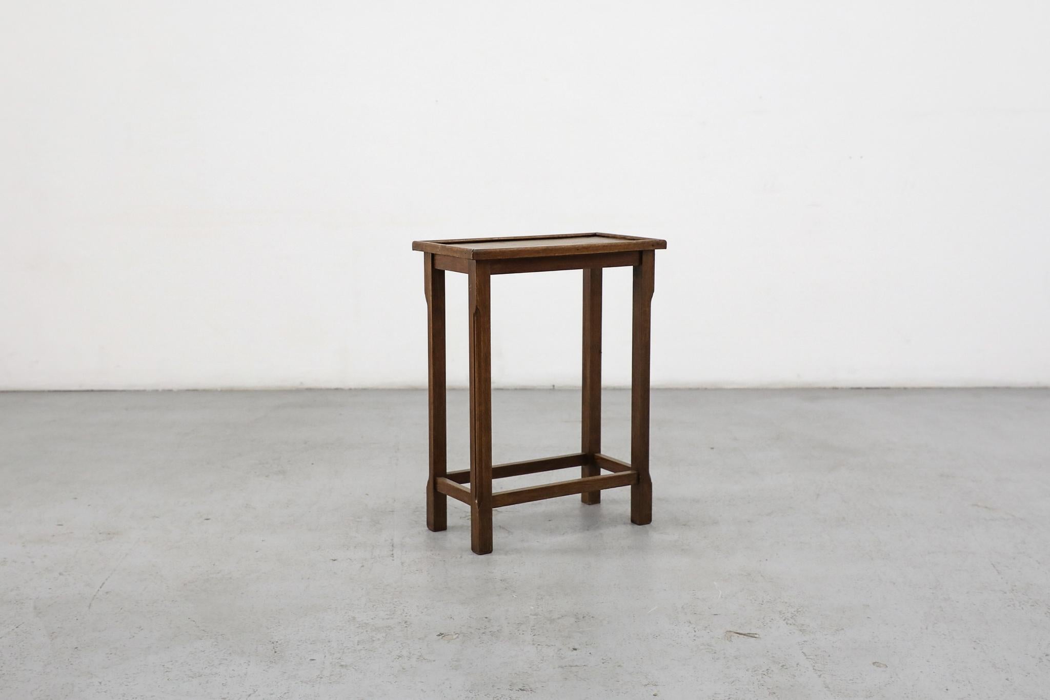 Dutch Mid-Century Amsterdam School Oak Side Table with Inset Top and Carved Legs For Sale