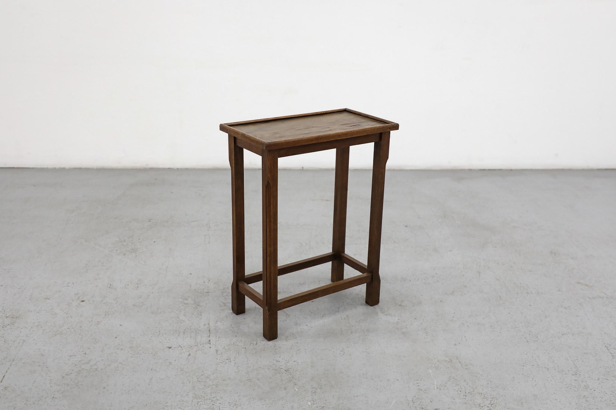 Mid-Century Amsterdam School Oak Side Table with Inset Top and Carved Legs In Good Condition For Sale In Los Angeles, CA