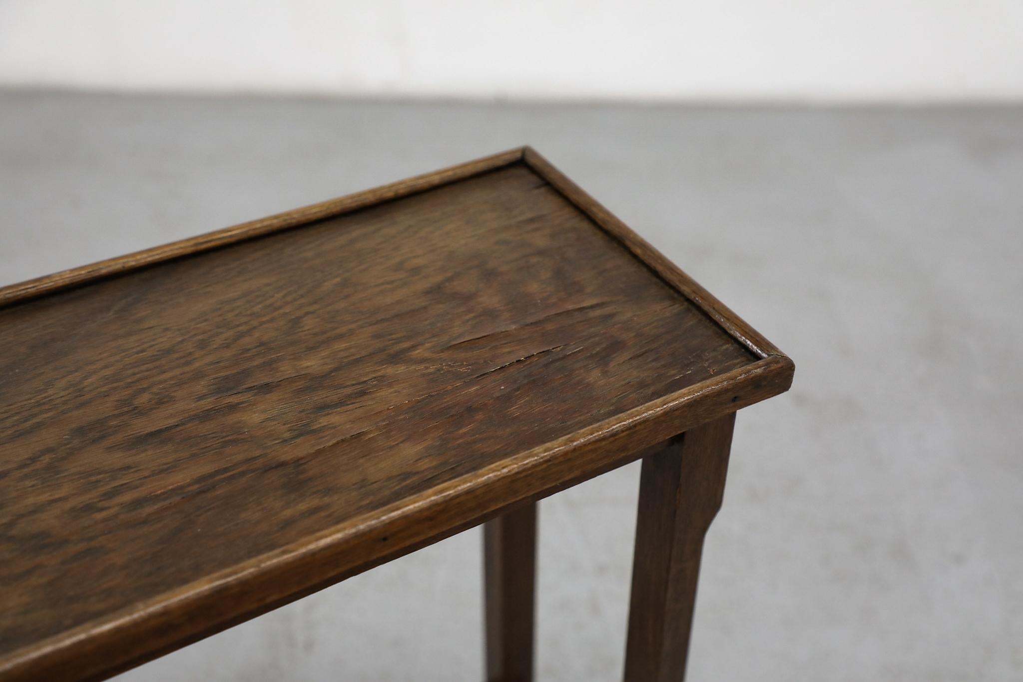 Mid-20th Century Mid-Century Amsterdam School Oak Side Table with Inset Top and Carved Legs For Sale