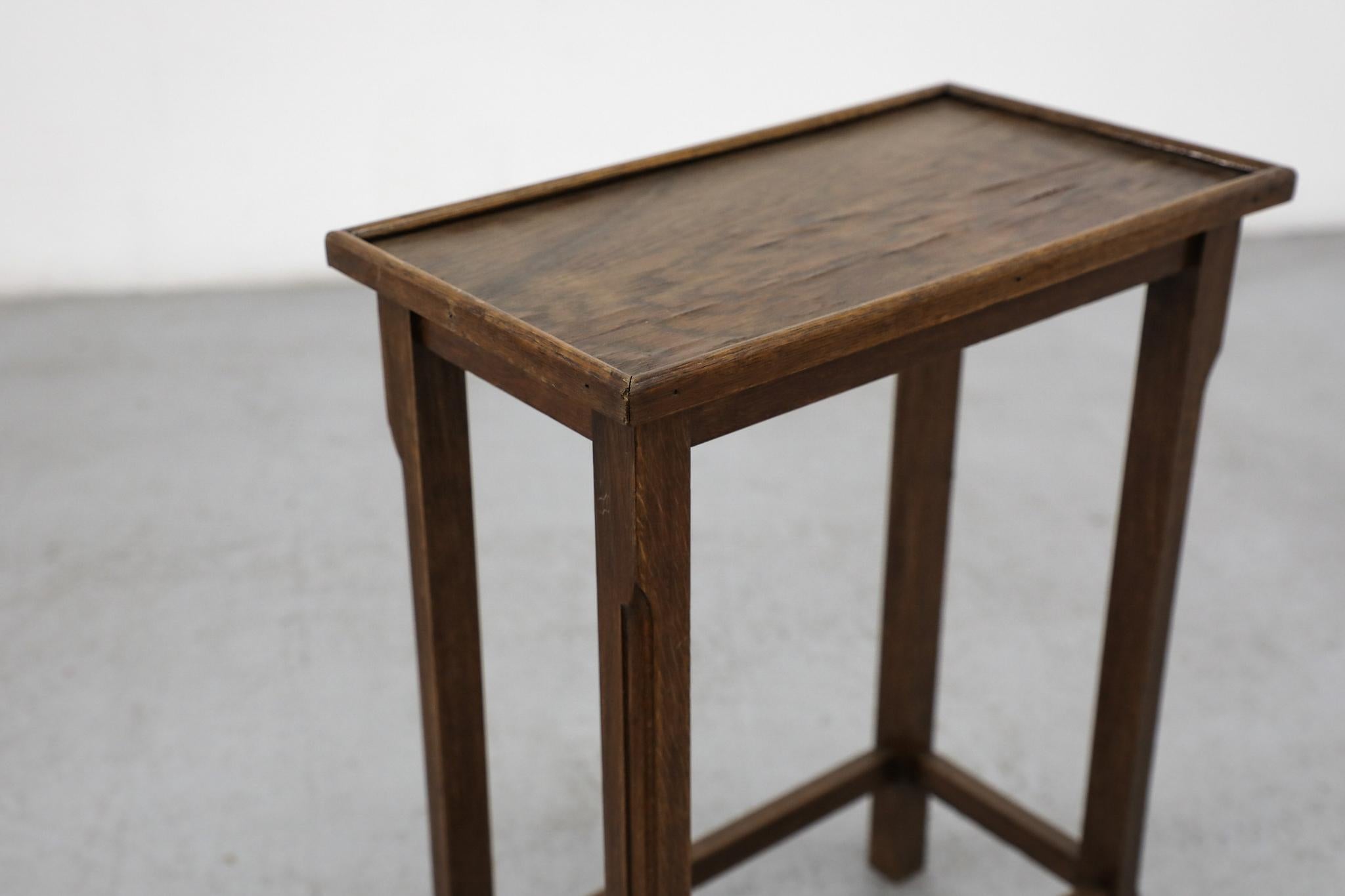 Mid-Century Amsterdam School Oak Side Table with Inset Top and Carved Legs For Sale 1