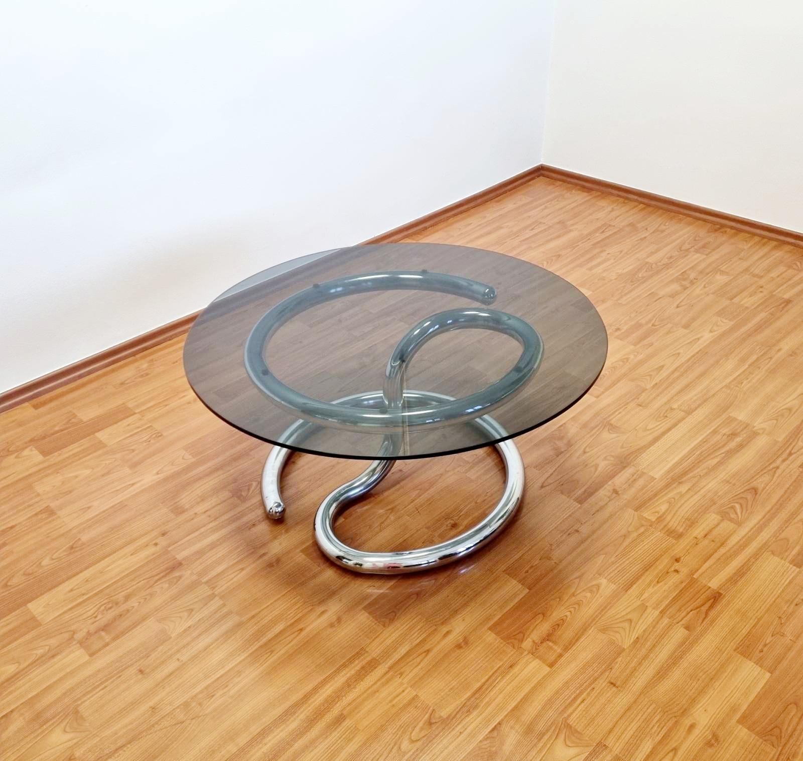 Smoked Glass Mid Century Anaconda Coffee Table By Paul Tuttle for Strässle, Switzerland 70s