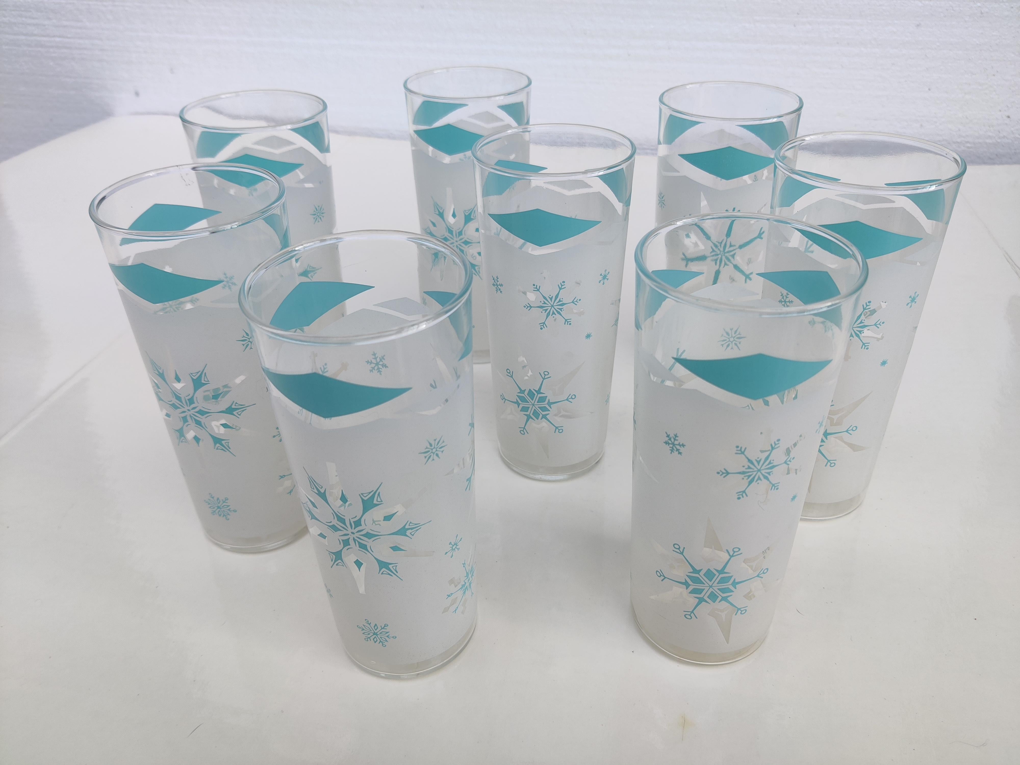 Dépoli Verres à flocon de neige Anchor Hocking Mid-century Set of 8 en vente