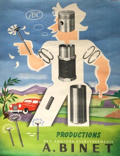 Mid-Century Andre Giroux ABC Poster for A. Binet Auto Parts Productions