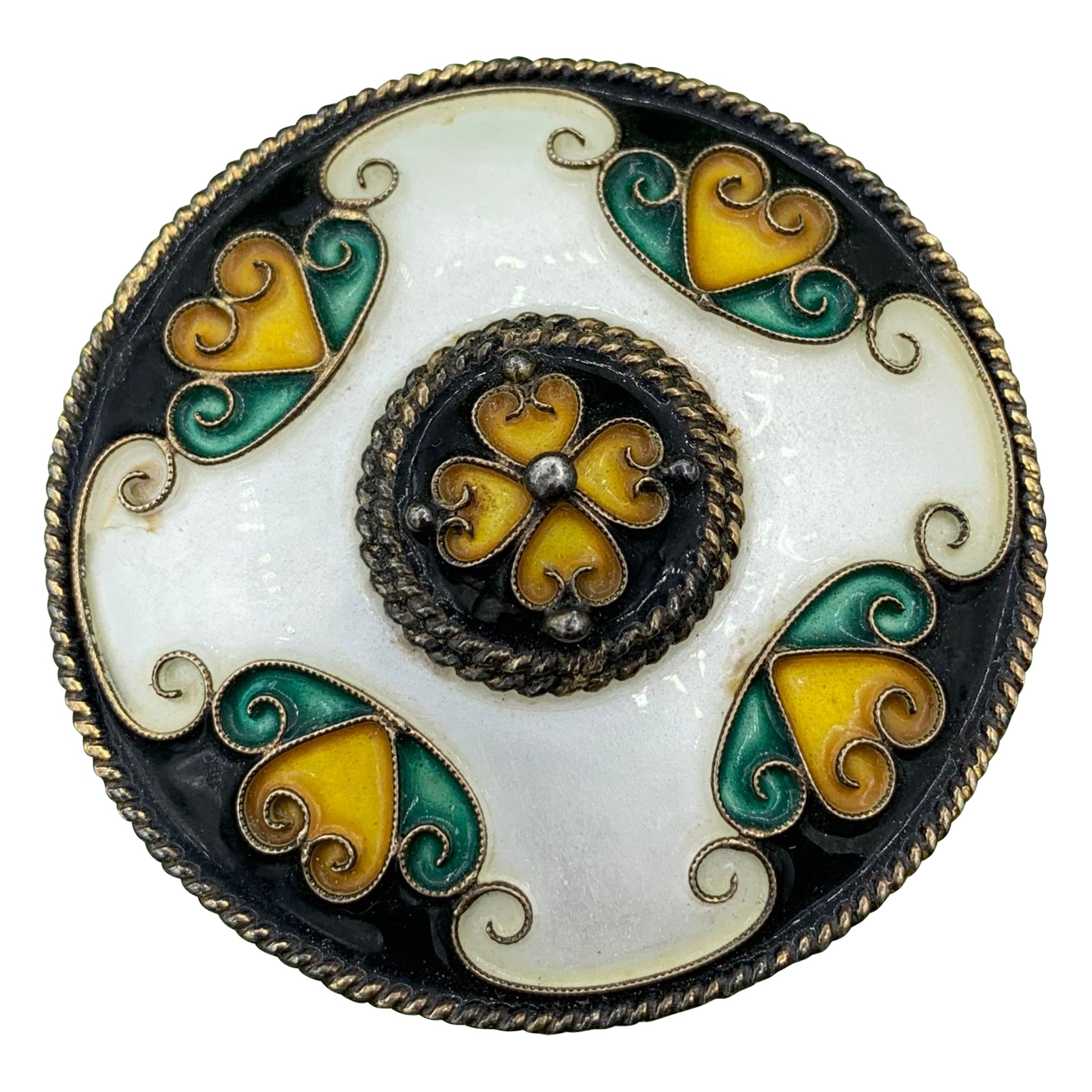 Mid-Century Andresen & Scheinpflug Sterlingsilber-Emaille-Brosche Norwegen