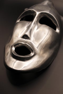 Mid Century Androgynous Theatrical Face Mask Metal Polished Art Deco France