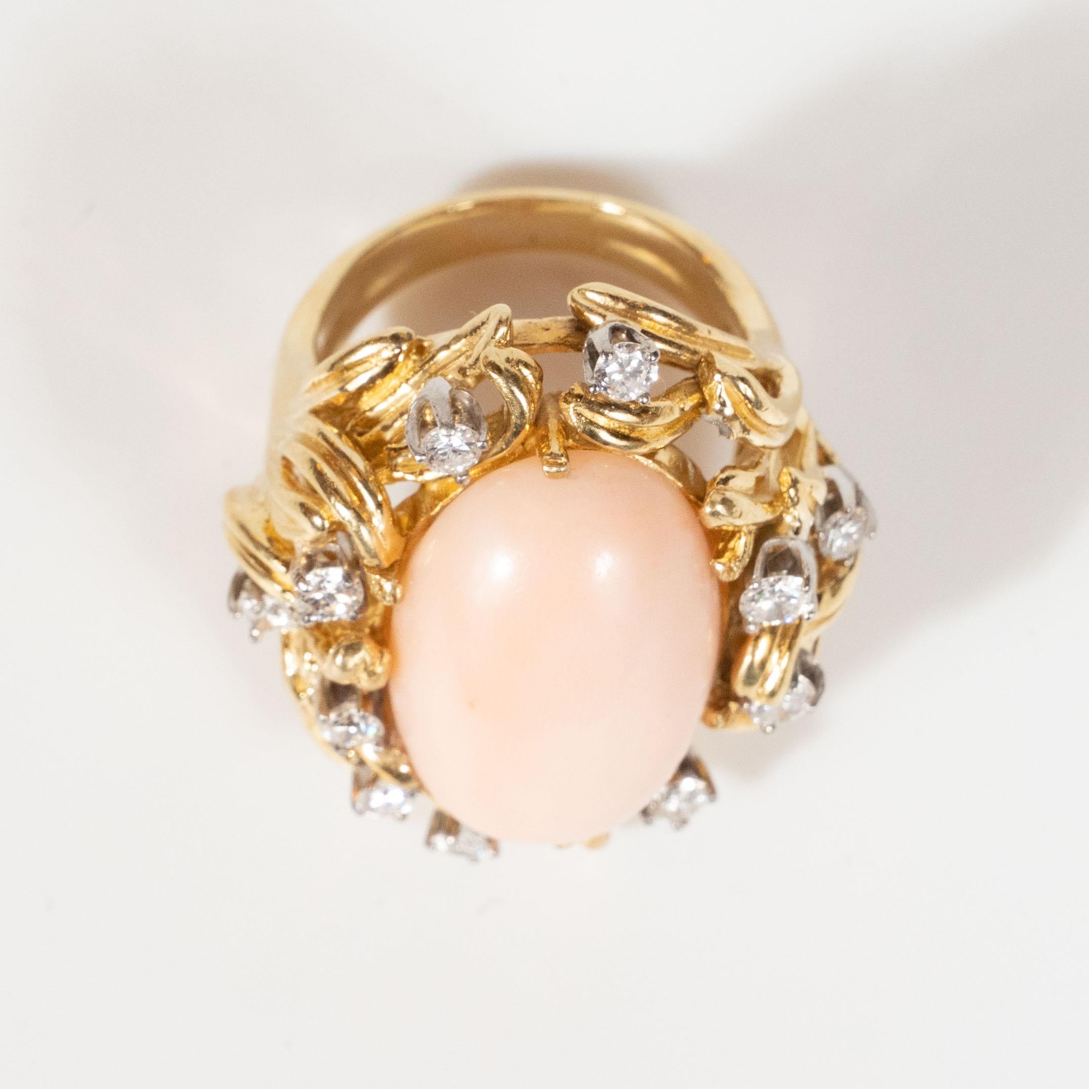 Midcentury Angel Coral Diamond Gold Dome Ring 6