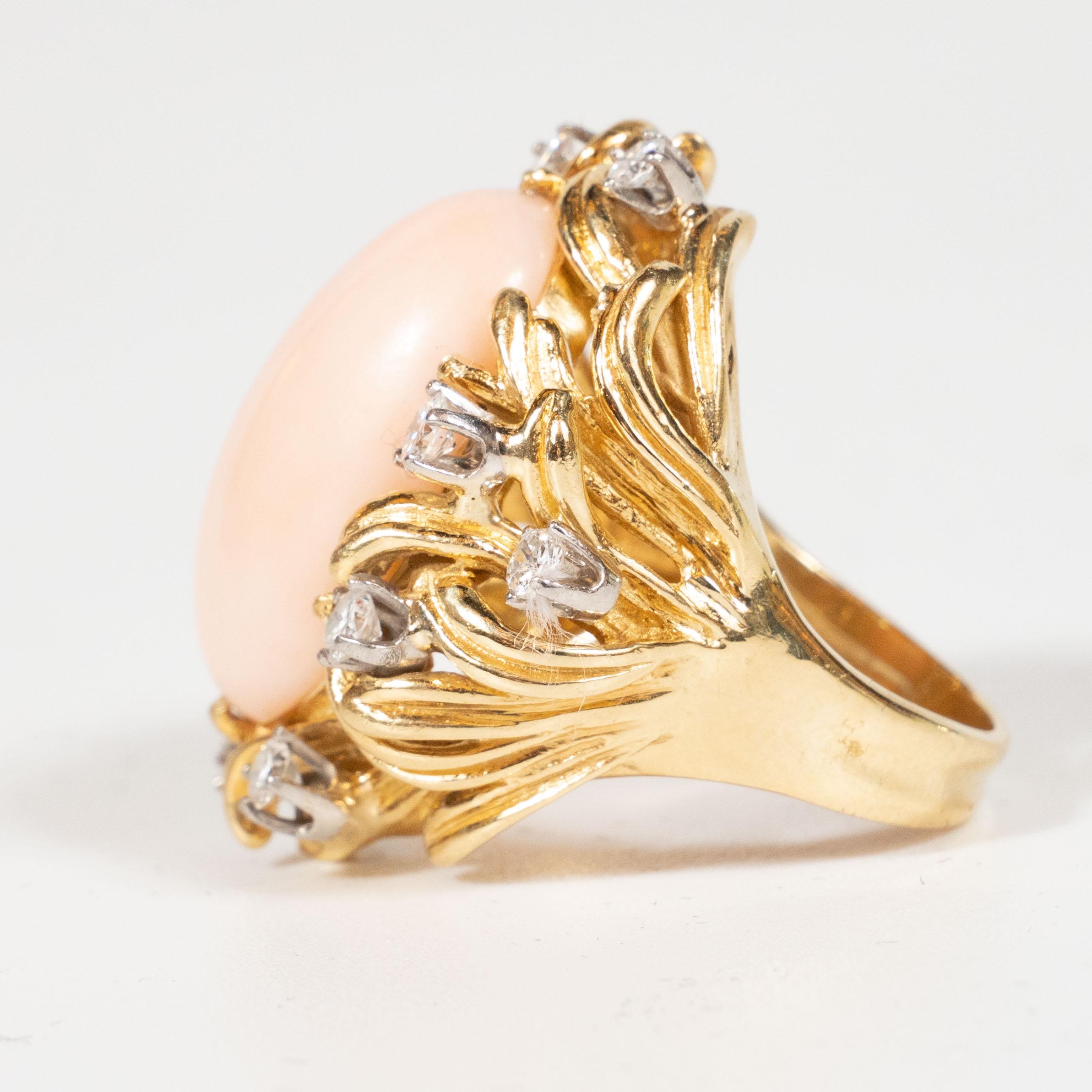 Women's Midcentury Angel Coral Diamond Gold Dome Ring