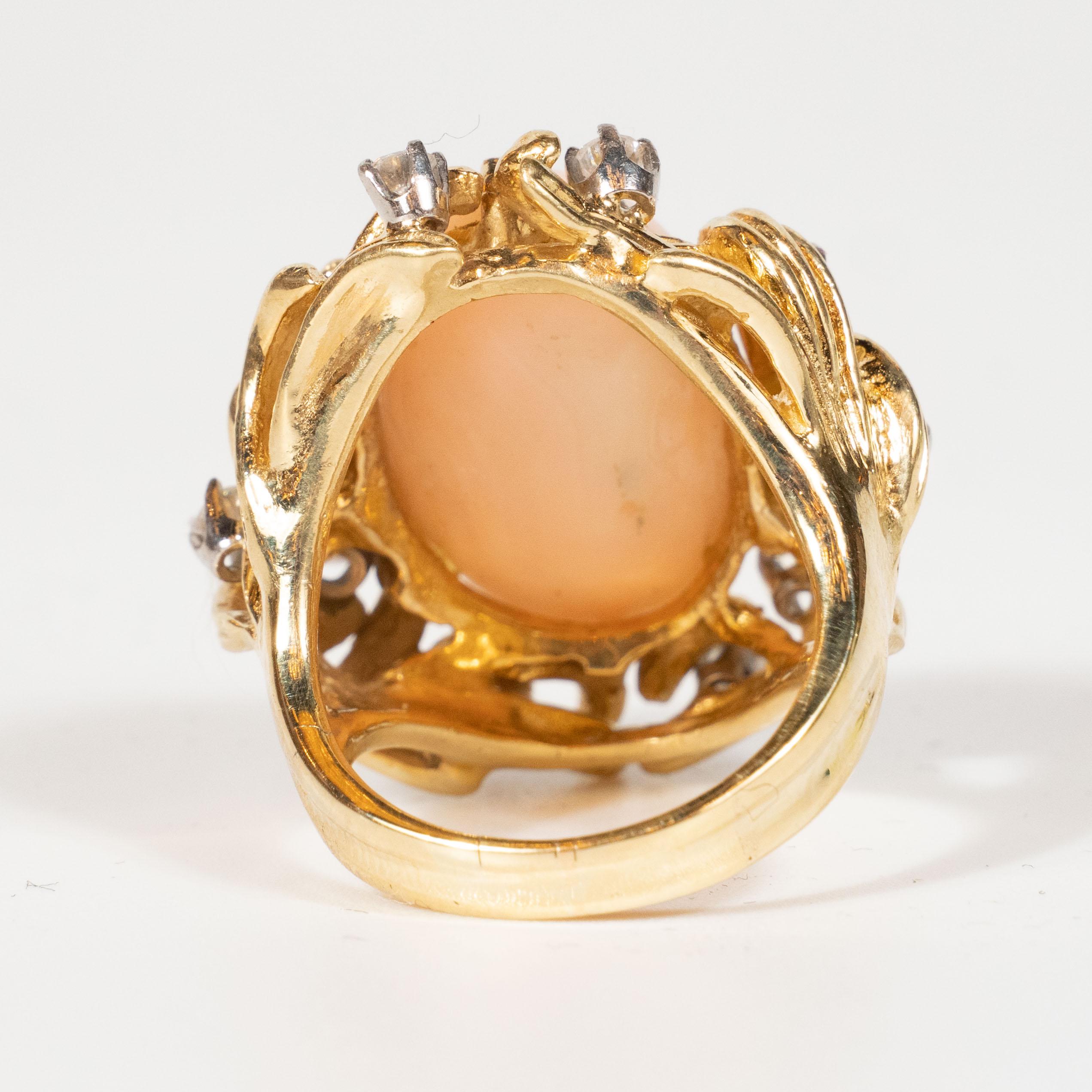 Midcentury Angel Coral Diamond Gold Dome Ring 1
