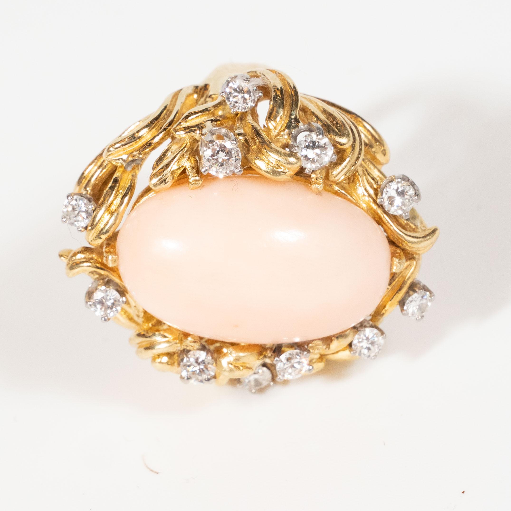 Midcentury Angel Coral Diamond Gold Dome Ring 3