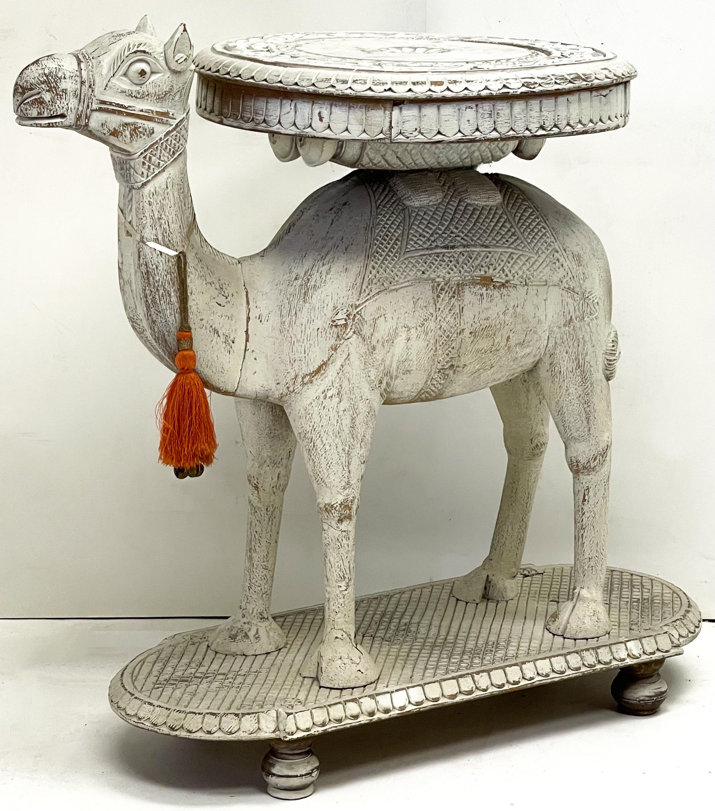 20th Century Mid-Century Anglo-Indian Carved White Washed Camel Form Side Table