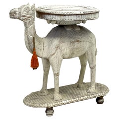 Mid-Century Anglo-Indian Carved White Washed Camel Form Side Table