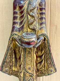 Mid-Century Anglo-Indian Style Carved Giltwood Buddha Religious Statue Figurine