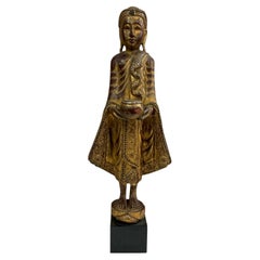 Mid-Century Anglo-Indian Style Carved Giltwood Buddha Religious Statue Figurine