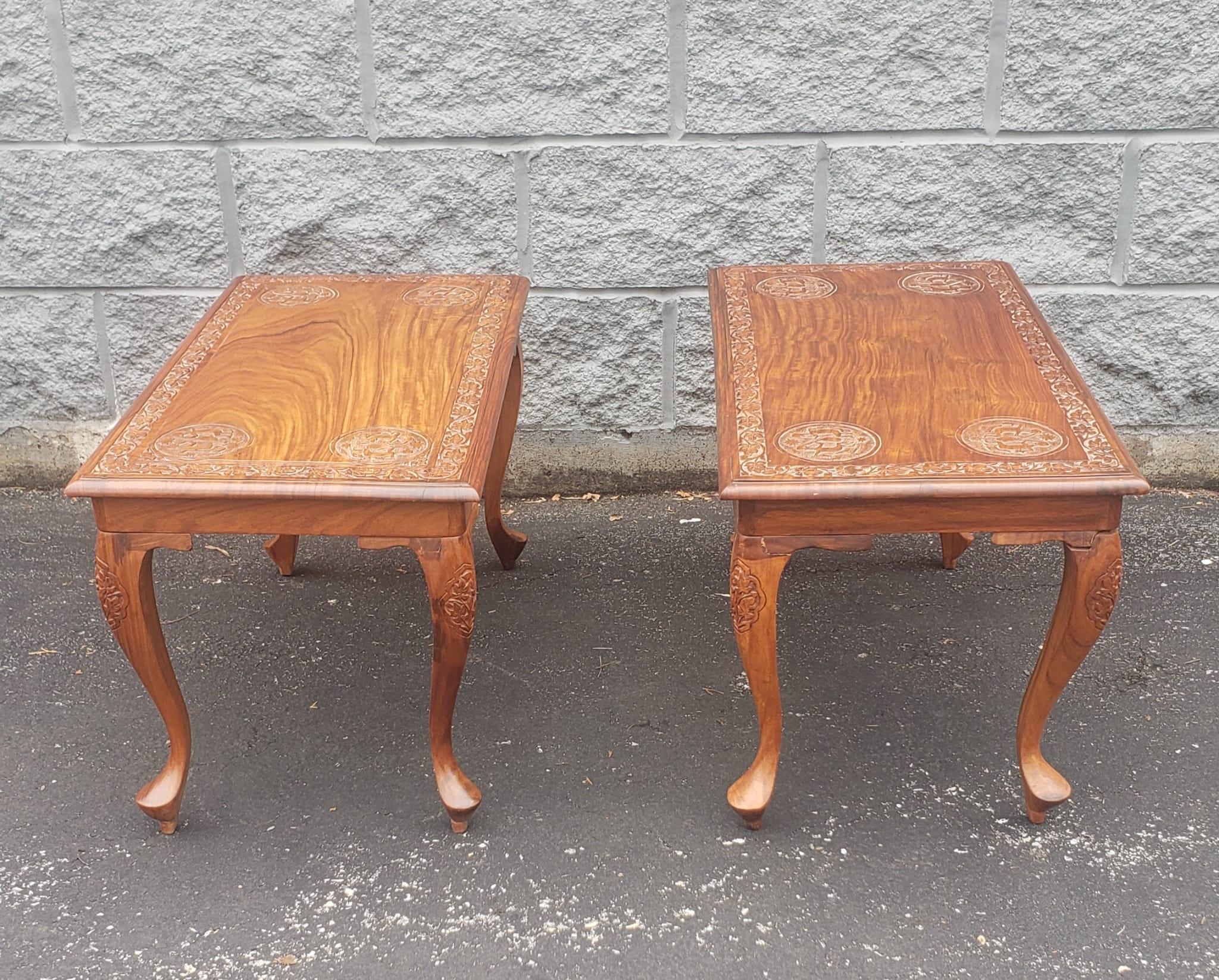 Midcentury Anglo-Japanese Carved Hardwood Low Side Tables, a Pair For Sale 6