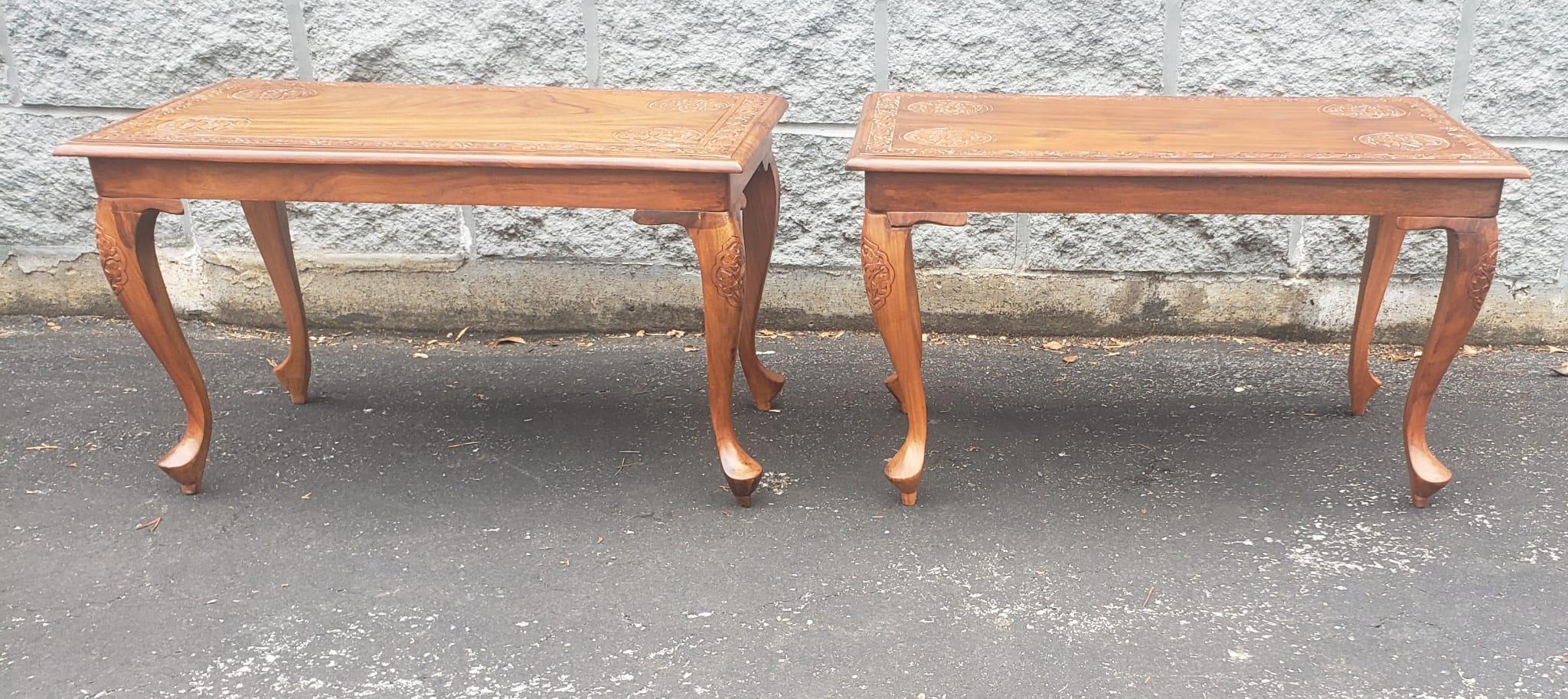 Midcentury Anglo-Japanese Carved Hardwood Low Side Tables, a Pair For Sale 7
