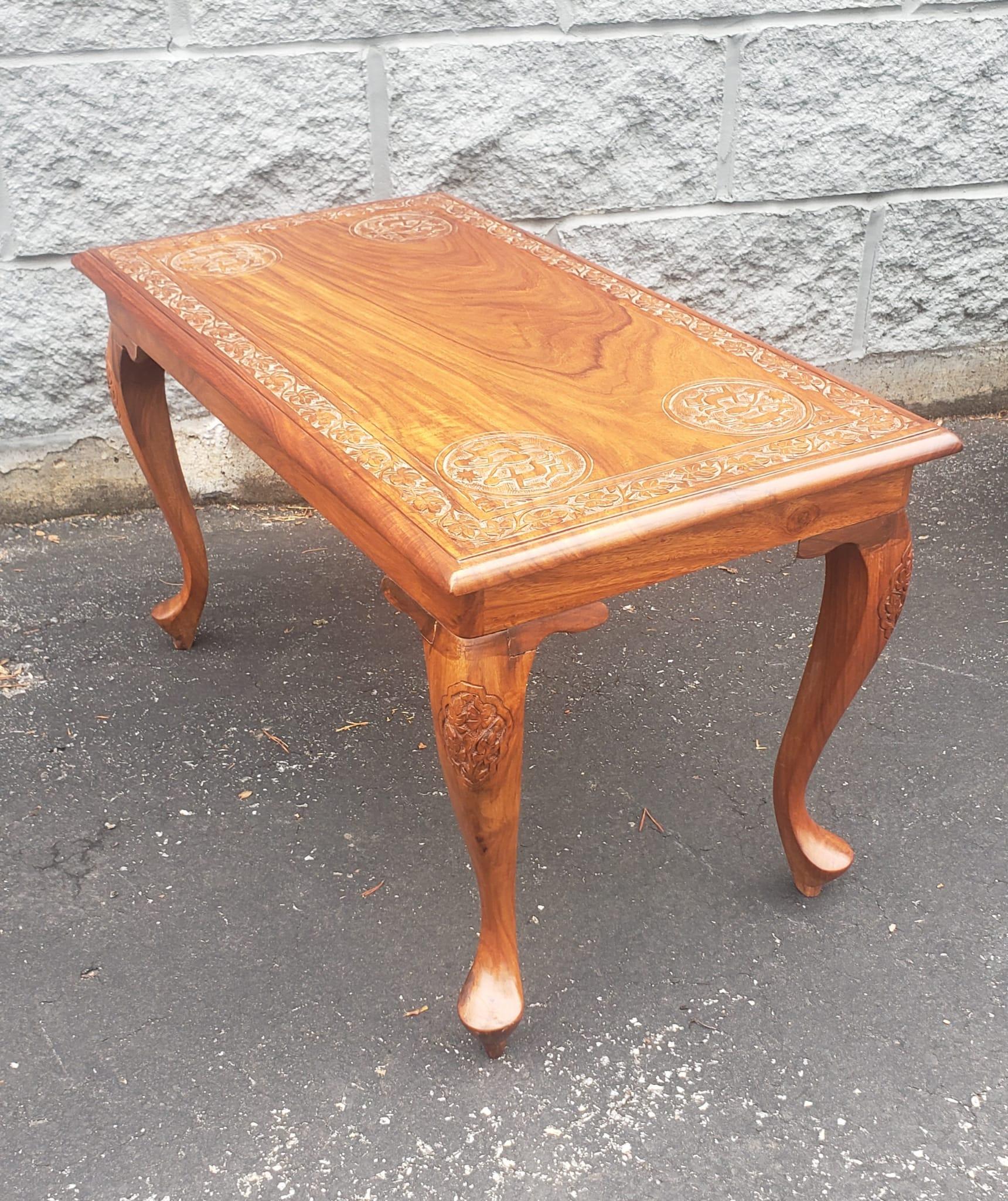 20th Century Midcentury Anglo-Japanese Carved Hardwood Low Side Tables, a Pair For Sale