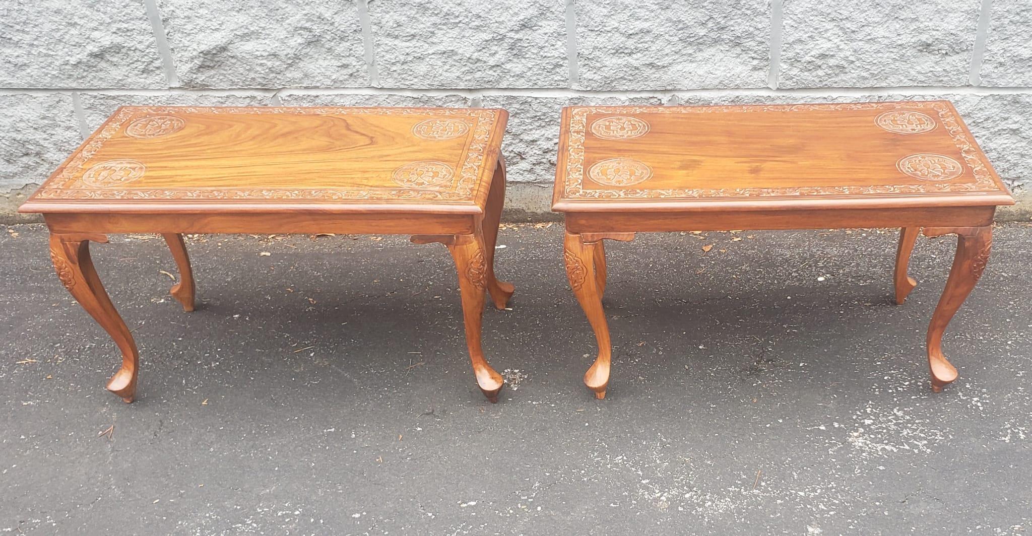 Midcentury Anglo-Japanese Carved Hardwood Low Side Tables, a Pair For Sale 2