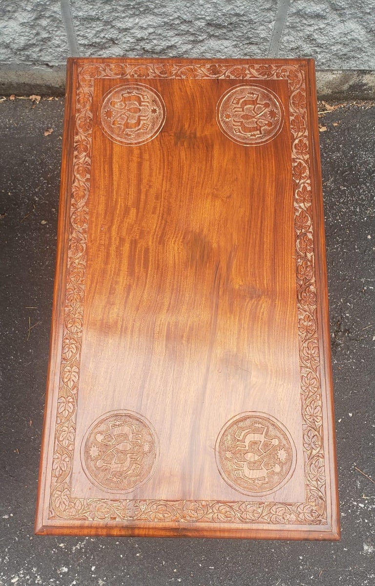 Midcentury AngloJapanese Carved Hardwood Low Side Tables, a Pair For