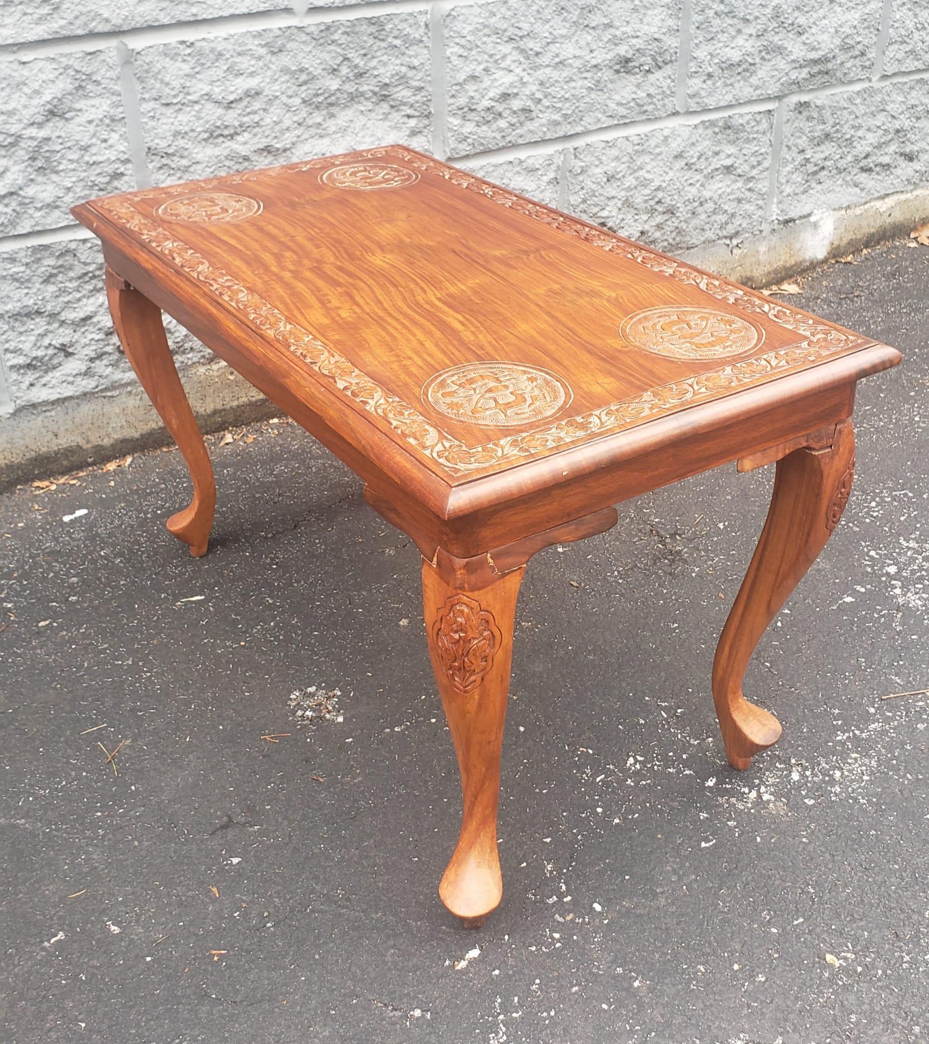 Midcentury Anglo-Japanese Carved Hardwood Low Side Tables, a Pair For Sale 5