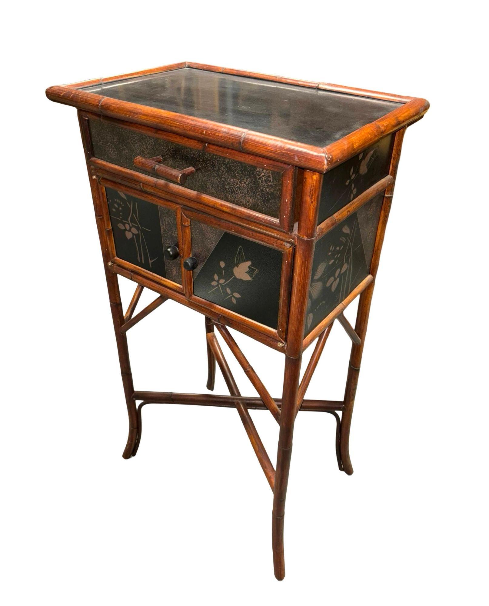 20th Century Mid Century Anglo-Japanese Style Bamboo Framed Side Cabinet