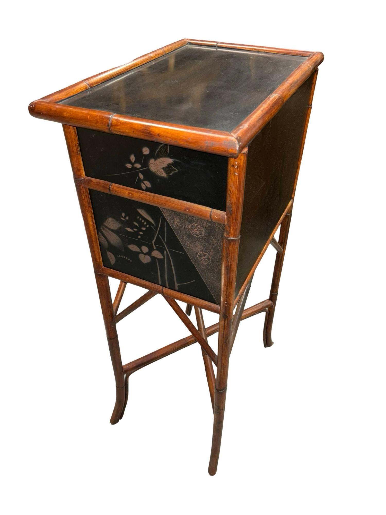Mid Century Anglo-Japanese Style Bamboo Framed Side Cabinet 1