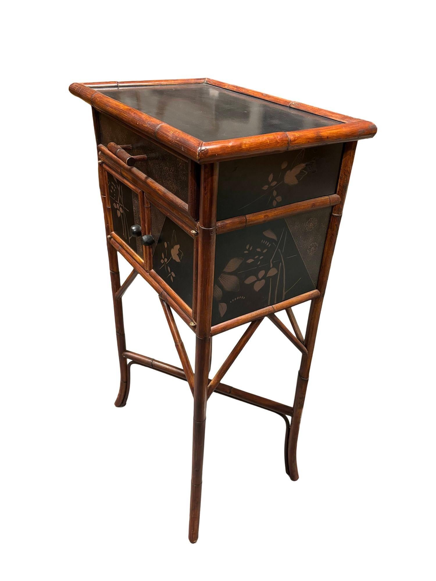 Mid Century Anglo-Japanese Style Bamboo Framed Side Cabinet 2