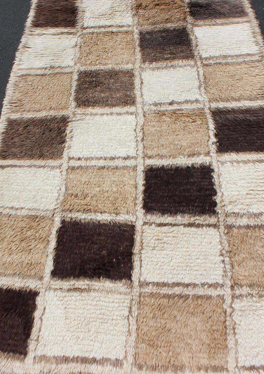 20th Century Midcentury Angora Wool Tulu Rug with Checkerboard Design For Sale