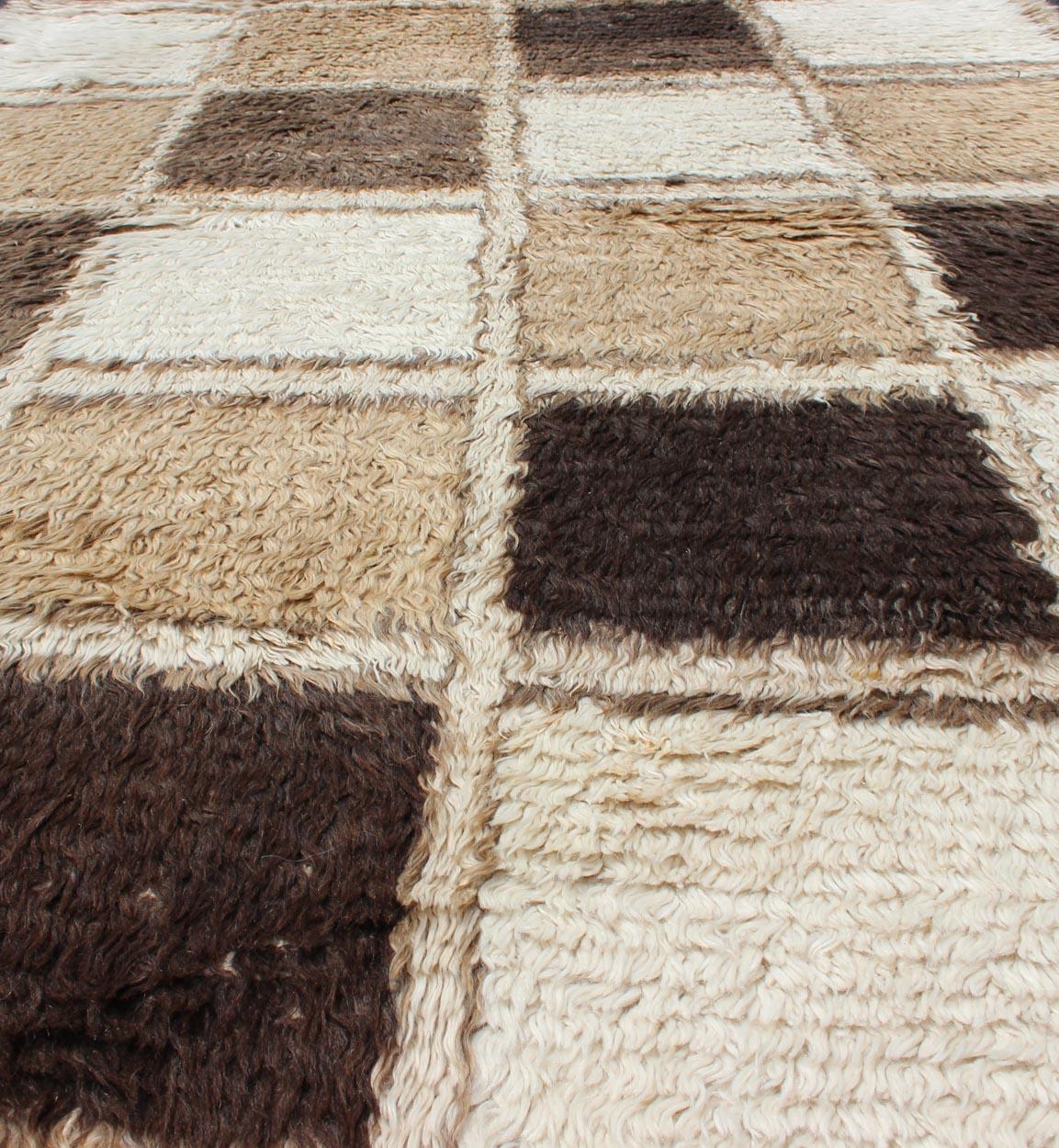 Midcentury Angora Wool Tulu Rug with Checkerboard Design For Sale 1