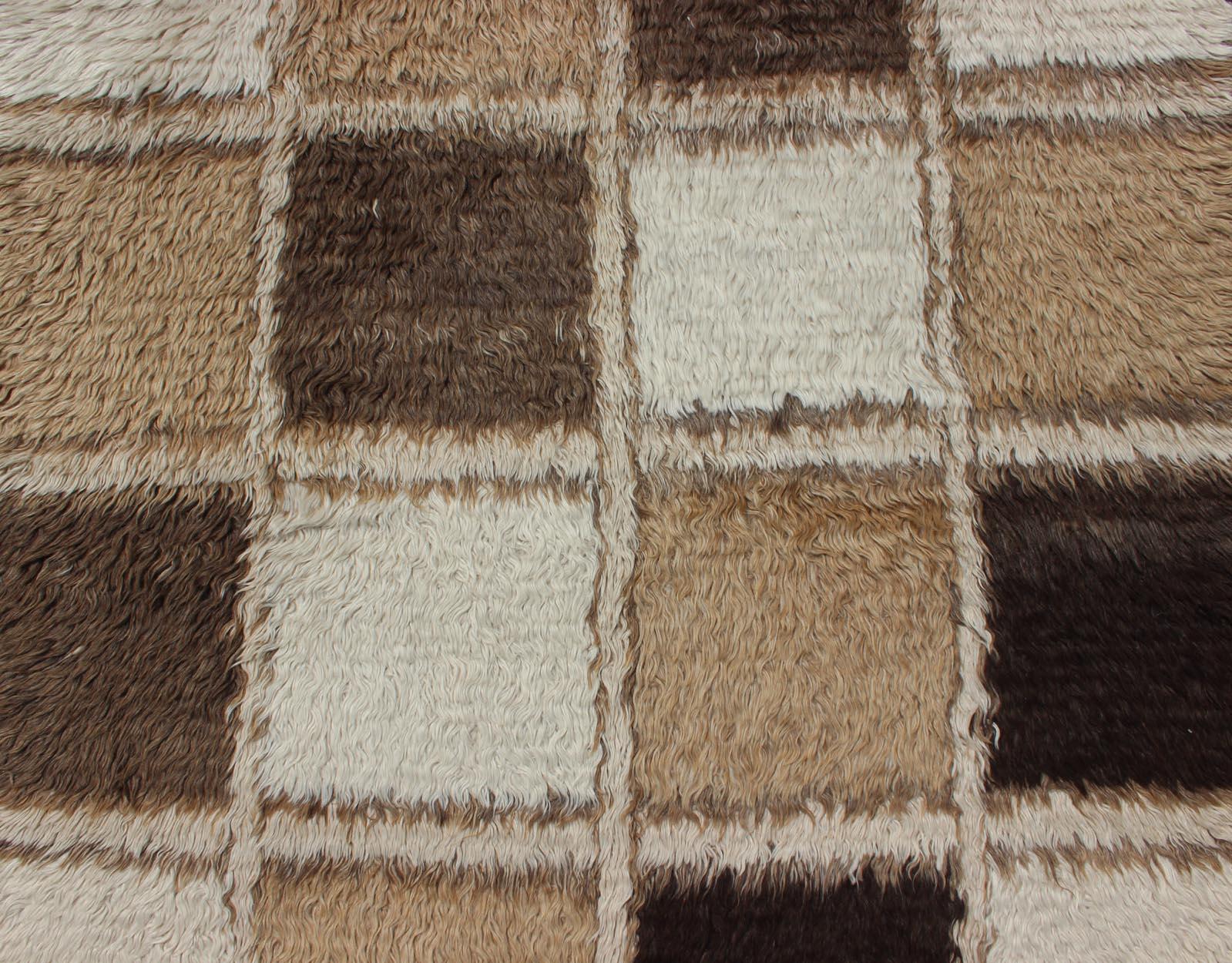 Midcentury Angora Wool Tulu Rug with Checkerboard Design For Sale 2
