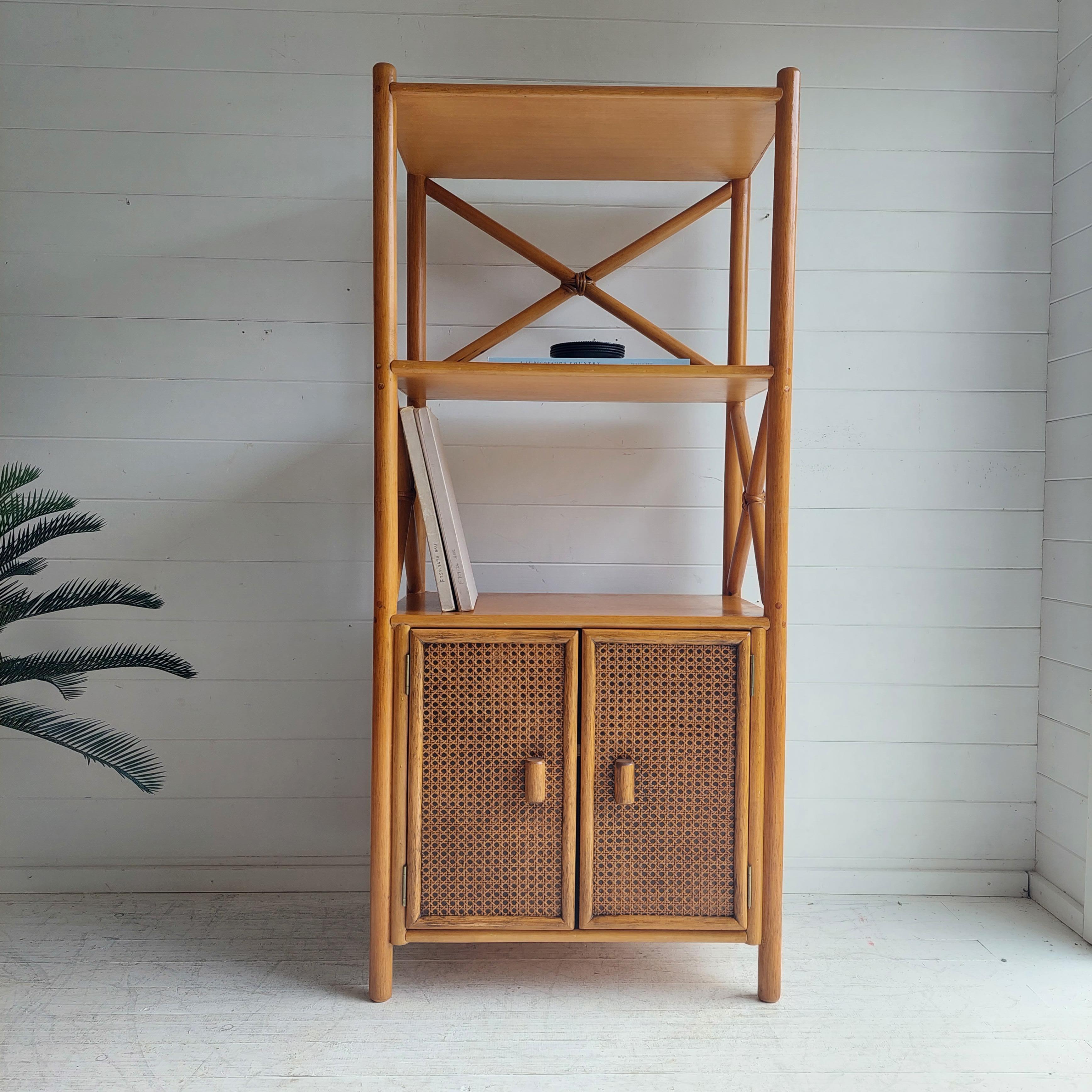 British Mid Century Angraves Bamboo, cane and rattan Shelving Unit  70s 80s