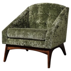 Mid-Century Angular Club Chair w/ Tapered Supports in Velvet Holly Hunt Fabric