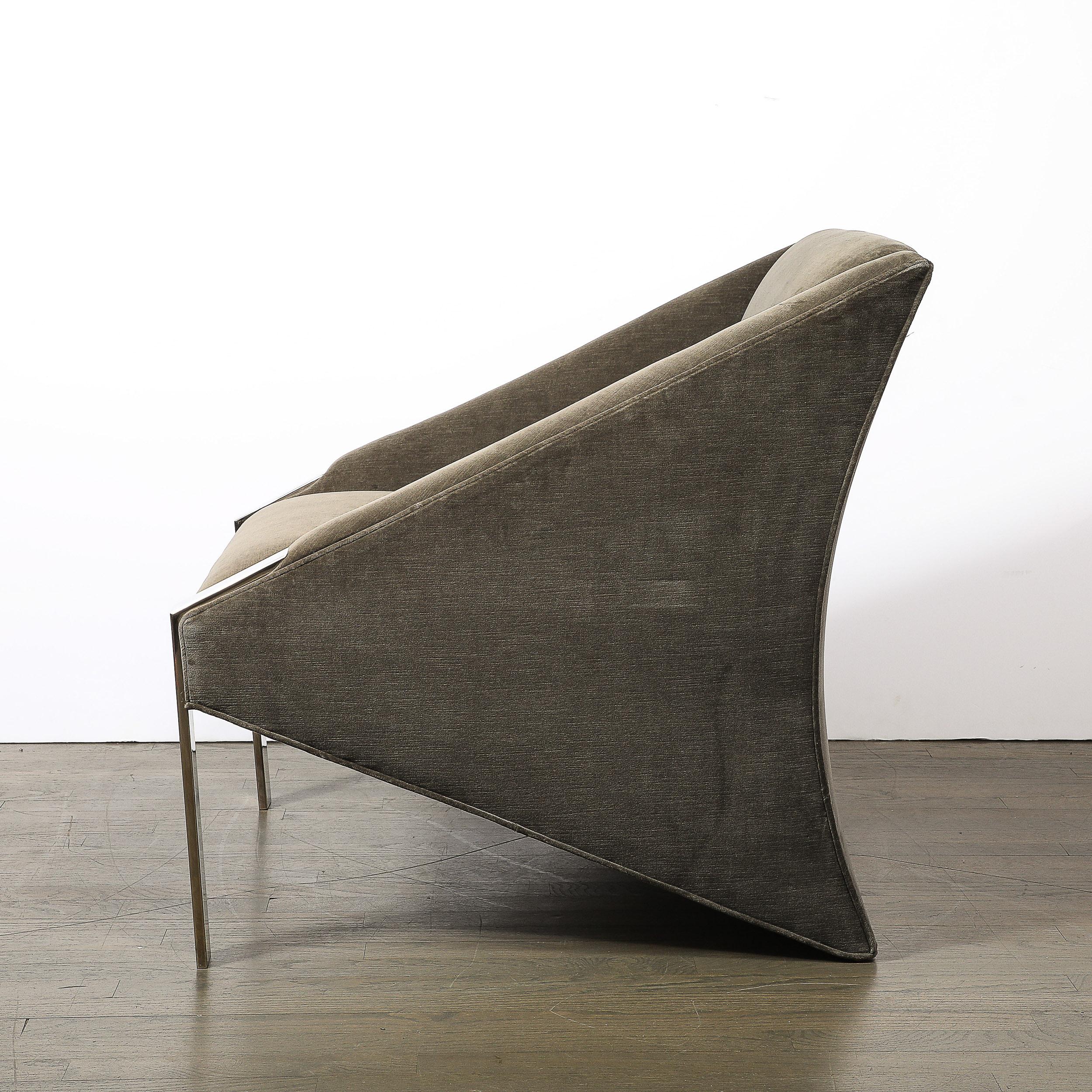 Mid-Century Angular Club Chairs W/ Polished Nickel  Supports by Andrée Putman In Excellent Condition For Sale In New York, NY