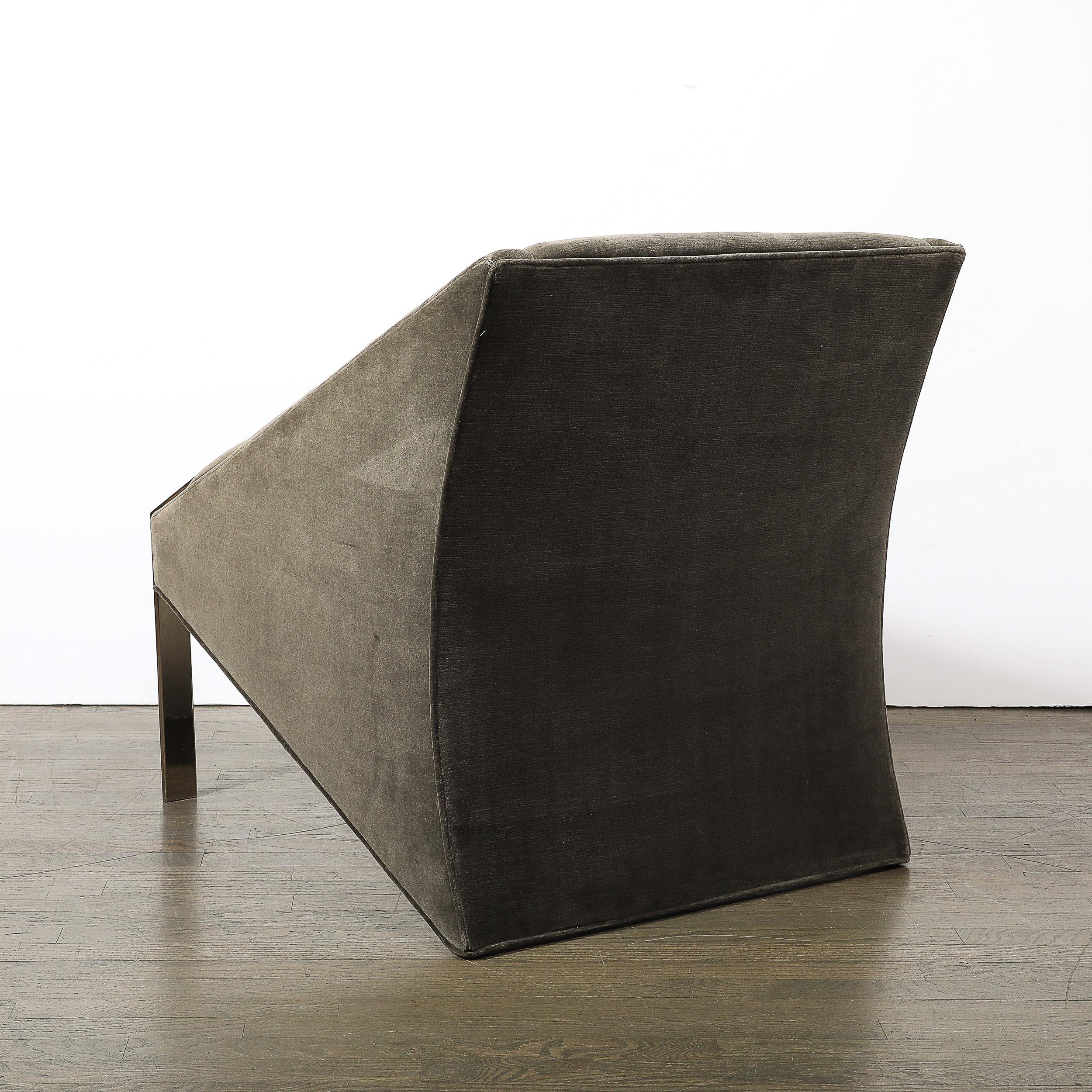 Late 20th Century Mid-Century Angular Club Chairs W/ Polished Nickel  Supports by Andrée Putman For Sale