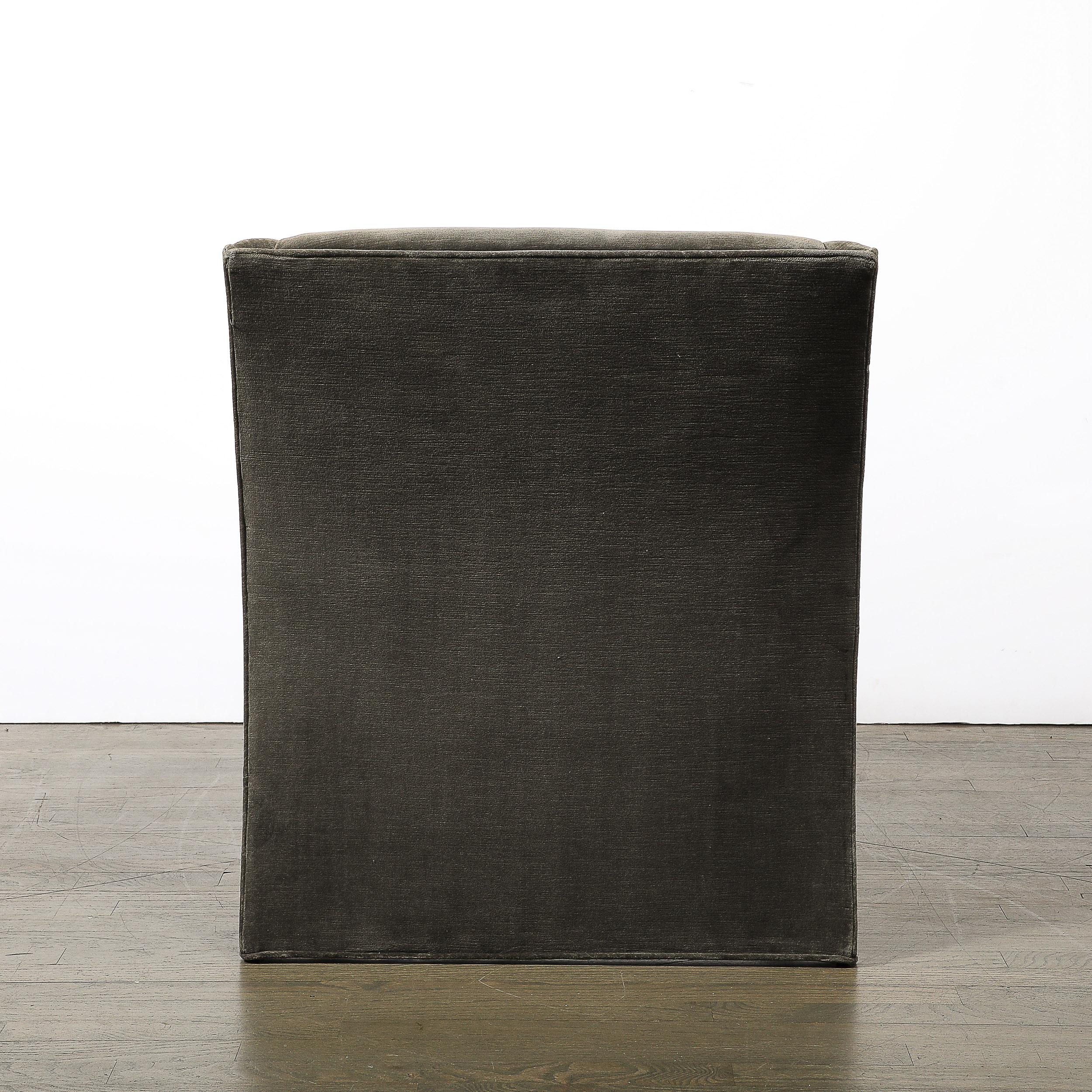 Velvet Mid-Century Angular Club Chairs W/ Polished Nickel  Supports by Andrée Putman For Sale