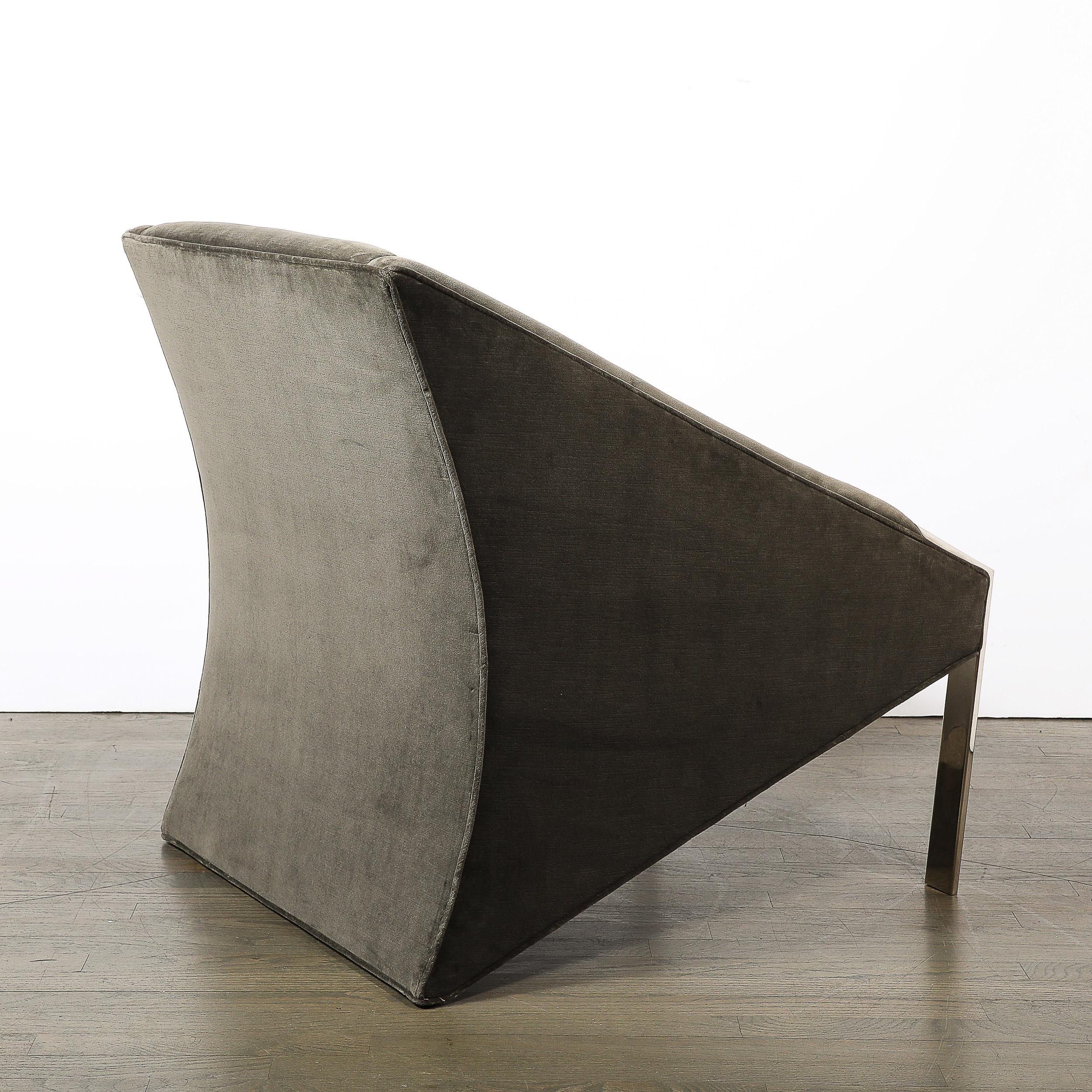Mid-Century Angular Club Chairs W/ Polished Nickel  Supports by Andrée Putman For Sale 1