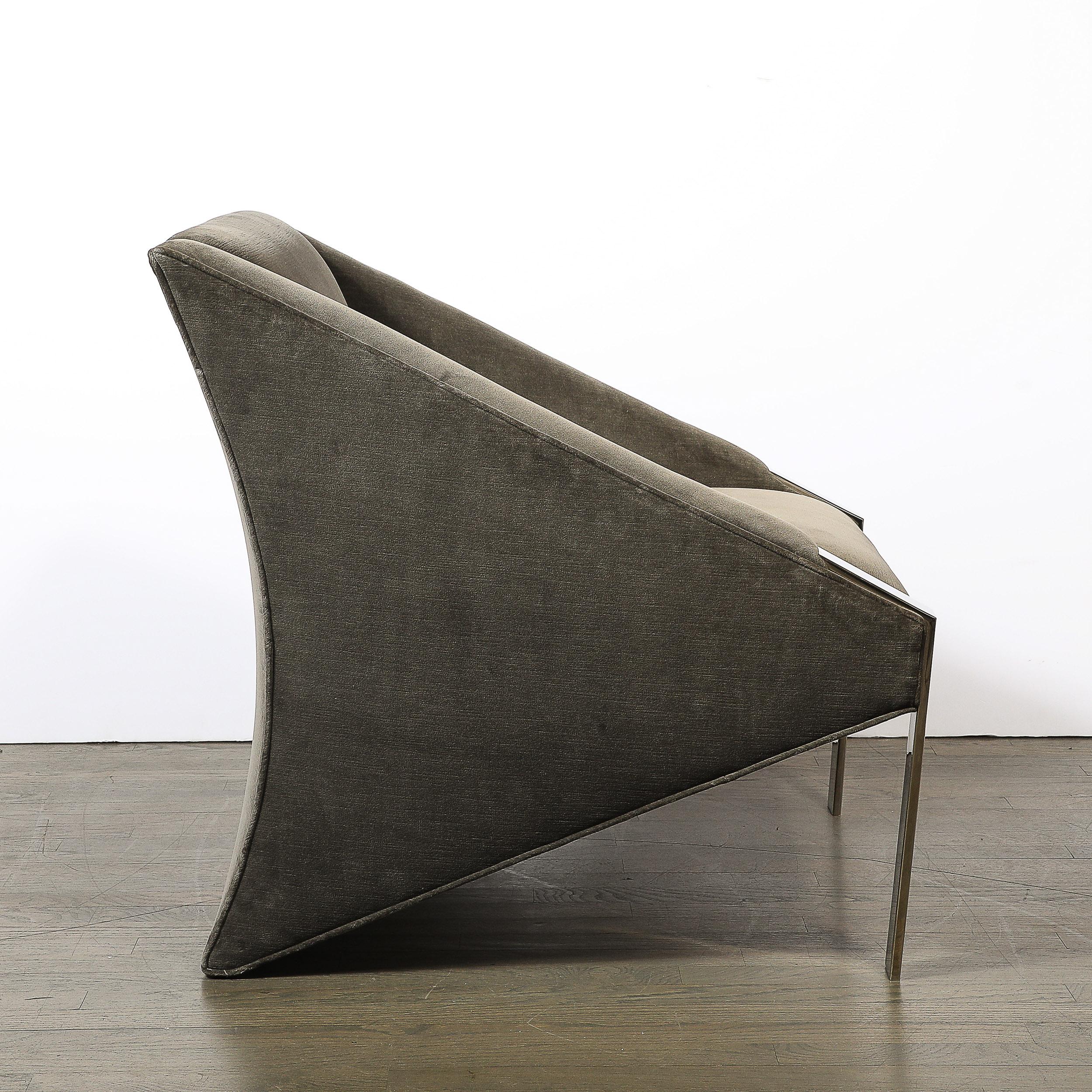 Mid-Century Angular Club Chairs W/ Polished Nickel  Supports by Andrée Putman For Sale 2