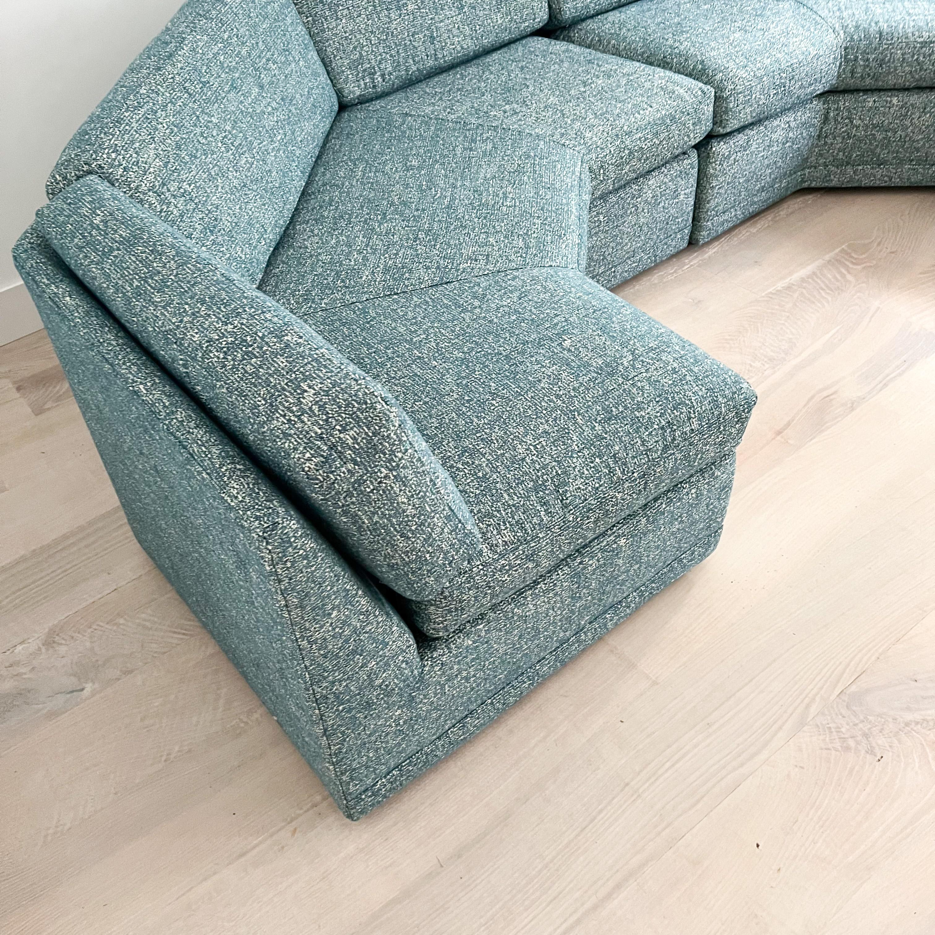 Mid Century Angular Sectional Sofa with Ottoman, New Teal Upholstery 6