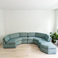 Mid Century Angular Sectional Sofa with Ottoman, New Teal Upholstery