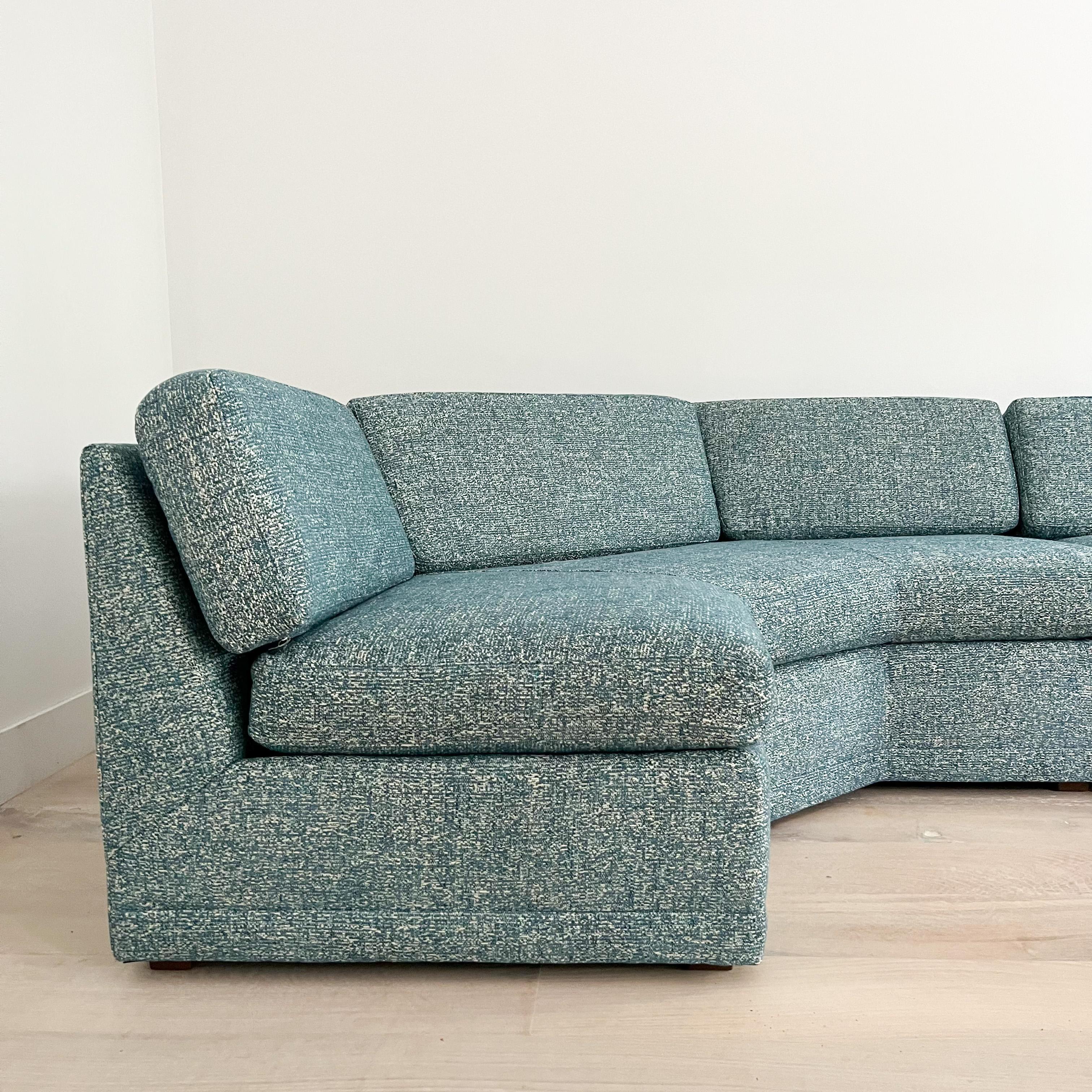 Mid-Century Modern Mid Century Angular Sectional Sofa with Ottoman, New Teal Upholstery