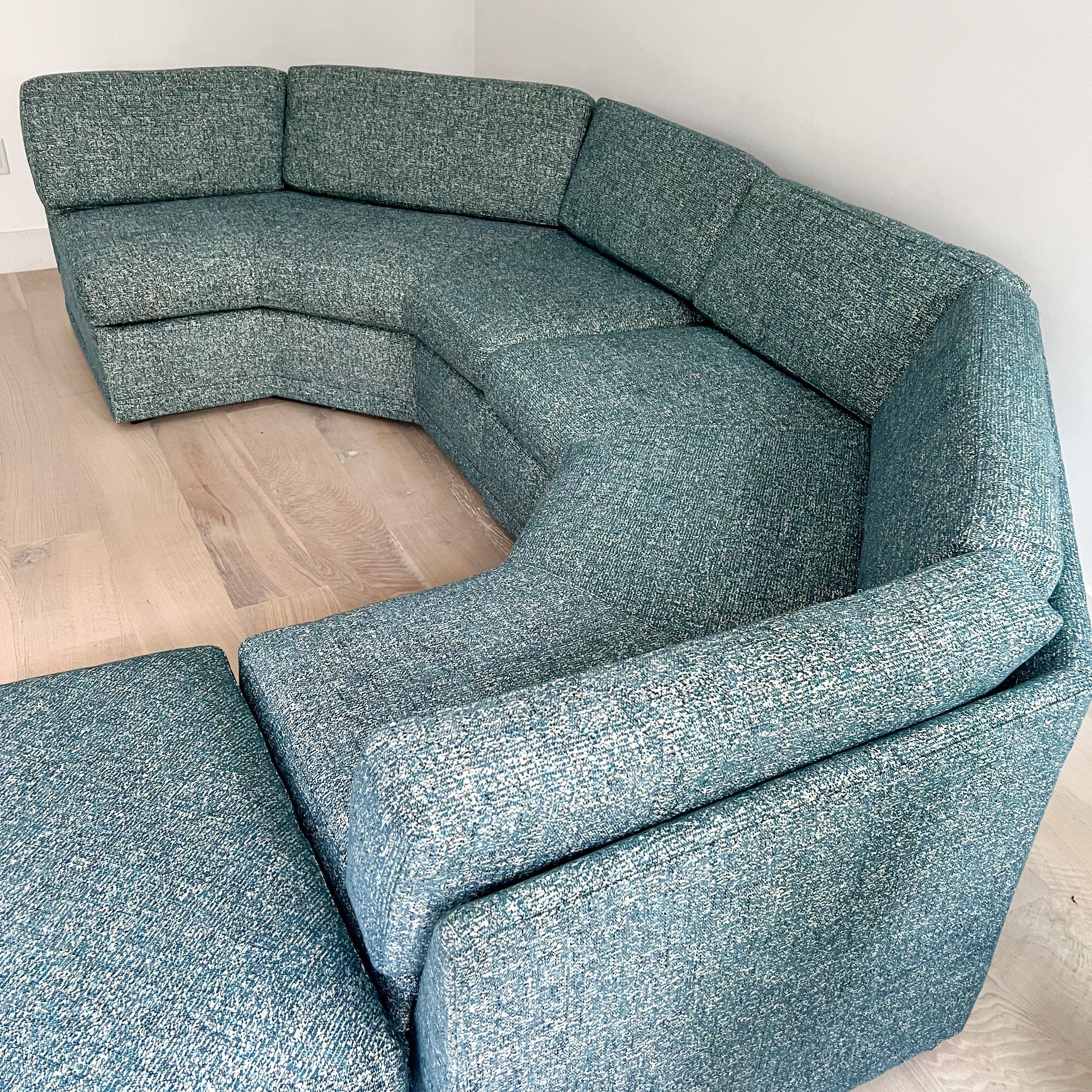 Mid Century Angular Sectional Sofa with Ottoman, New Teal Upholstery 1