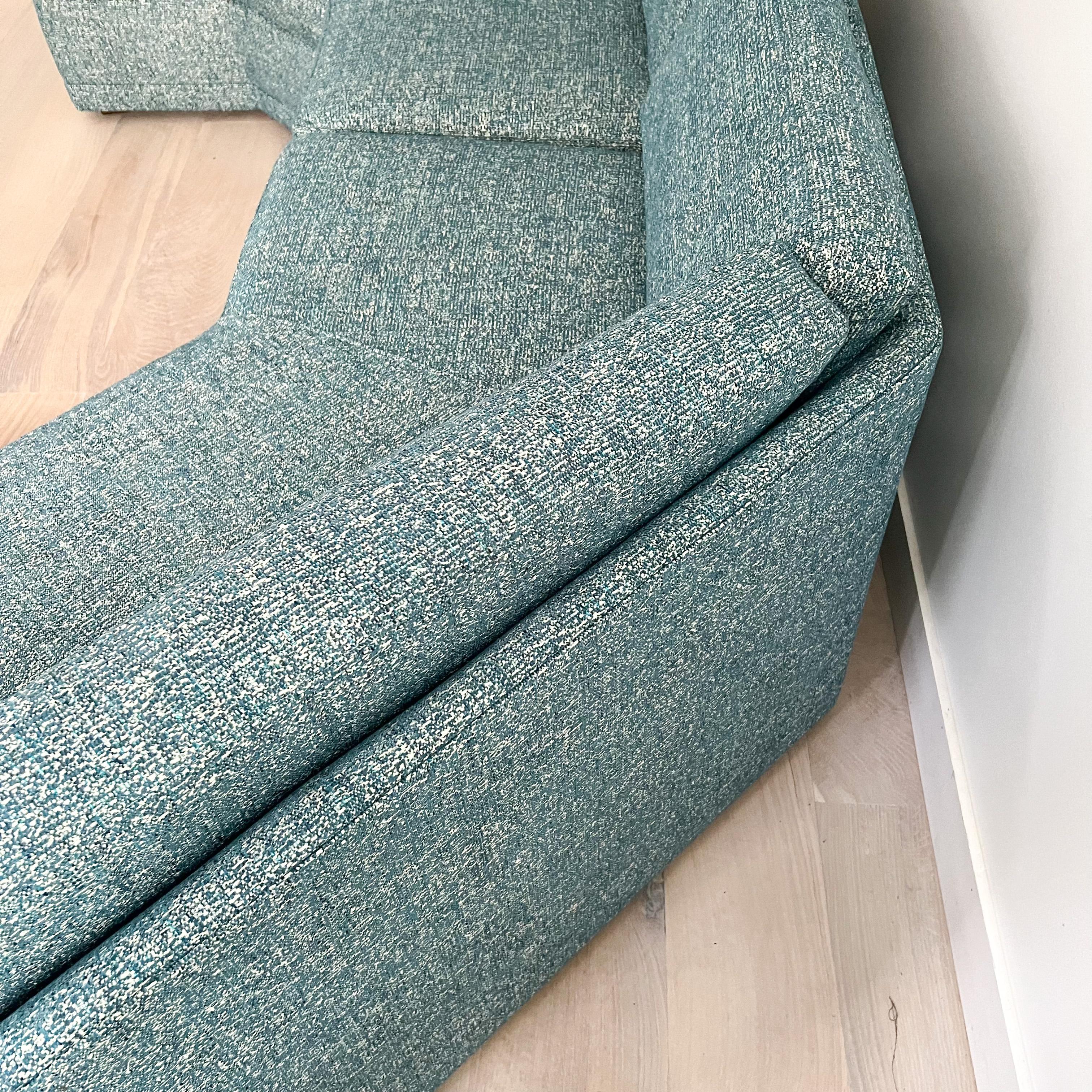 Mid Century Angular Sectional Sofa with Ottoman, New Teal Upholstery 2