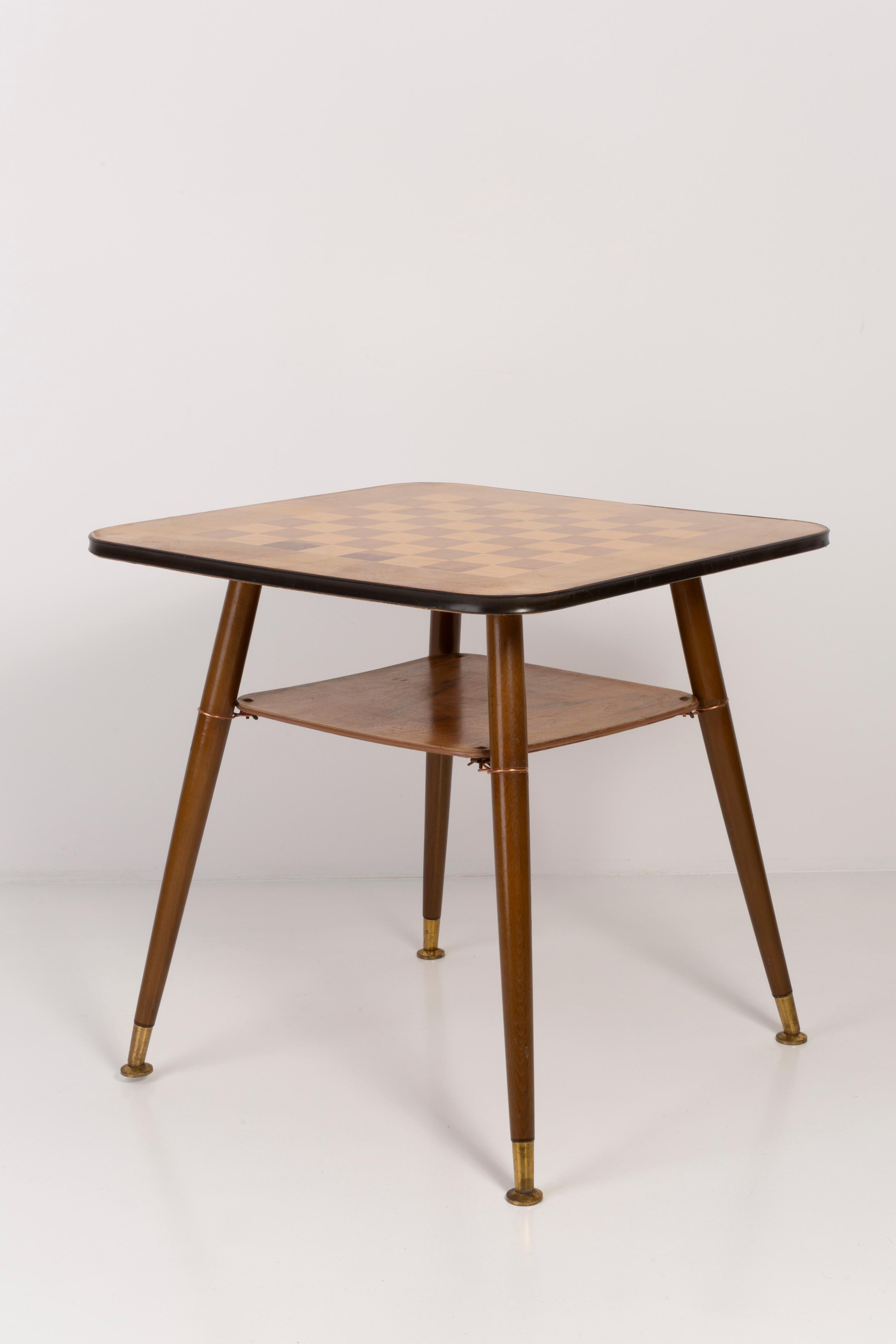 Beautiful antique chess table from the 1960s. It was manufactured in Poland in 1960s. The table was made of wood and veneer plywood, it was refreshed. Very good original vintage condition.