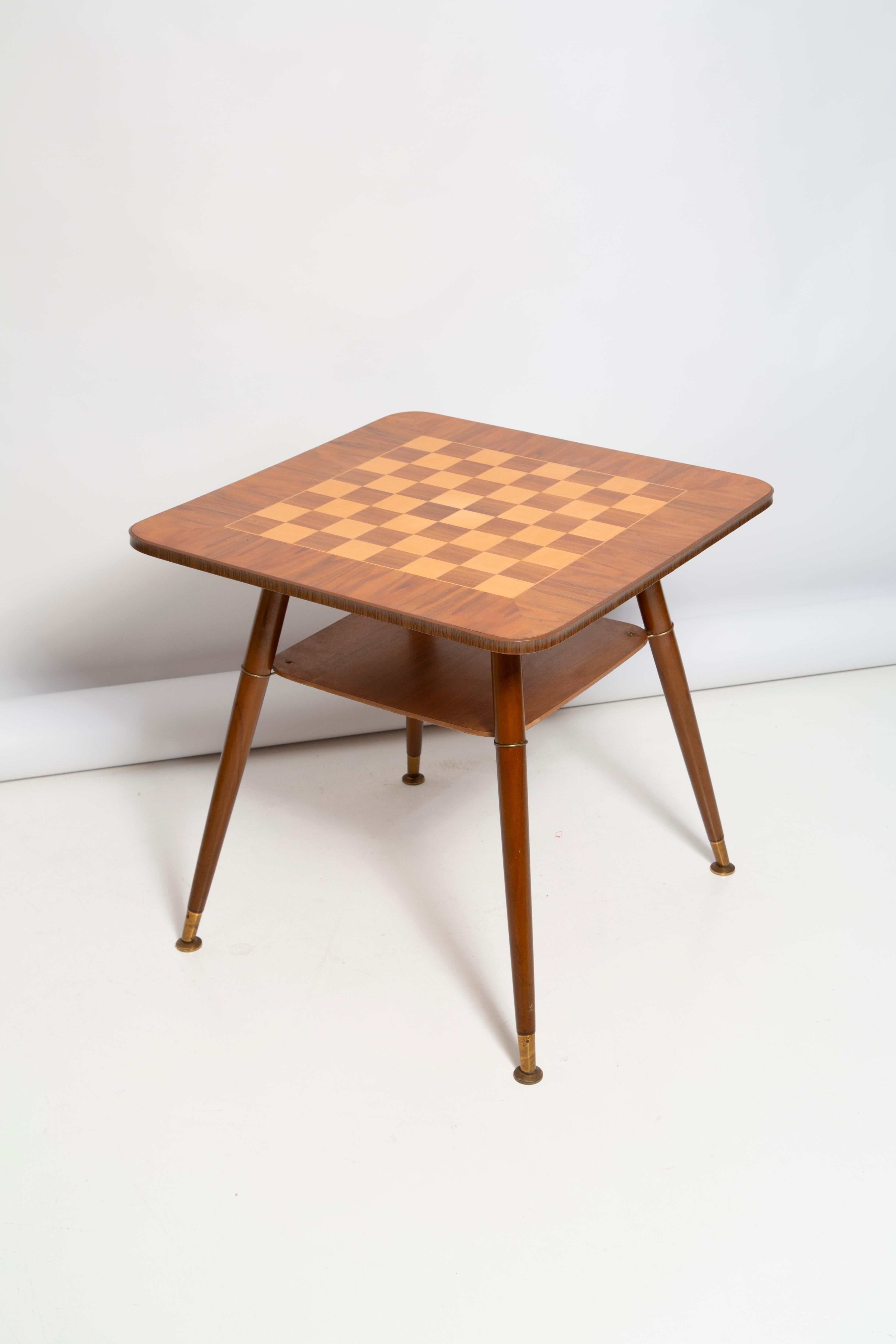 Beautiful antique chess table from the 1960s. It was manufactured in Poland in 1960s. The table was made of wood and veneer plywood, it was refreshed. Good original vintage condition.