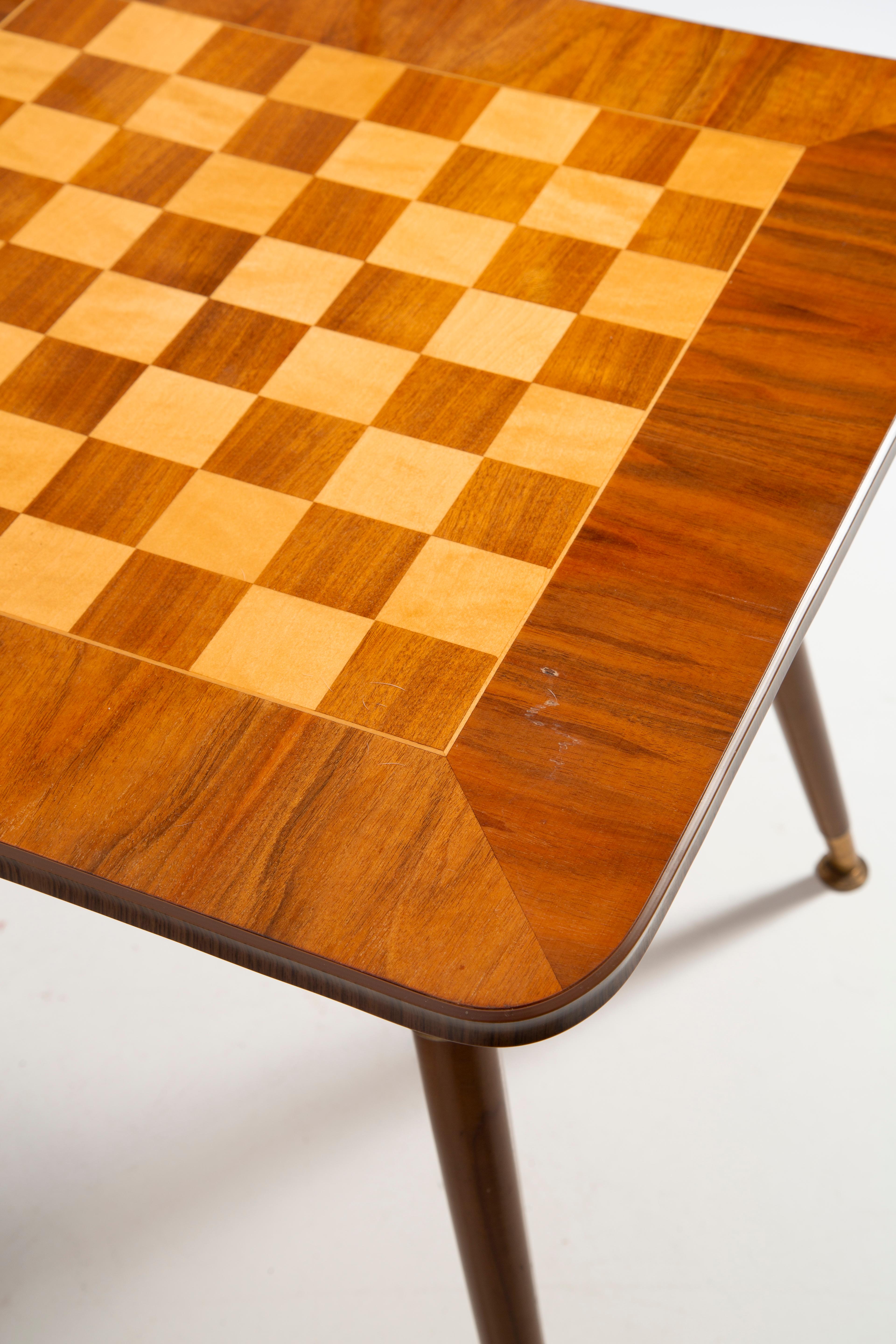 Hand-Painted Mid-Century Antique Chess Game Table, Vintage, Beechwood, Europe, 1960s