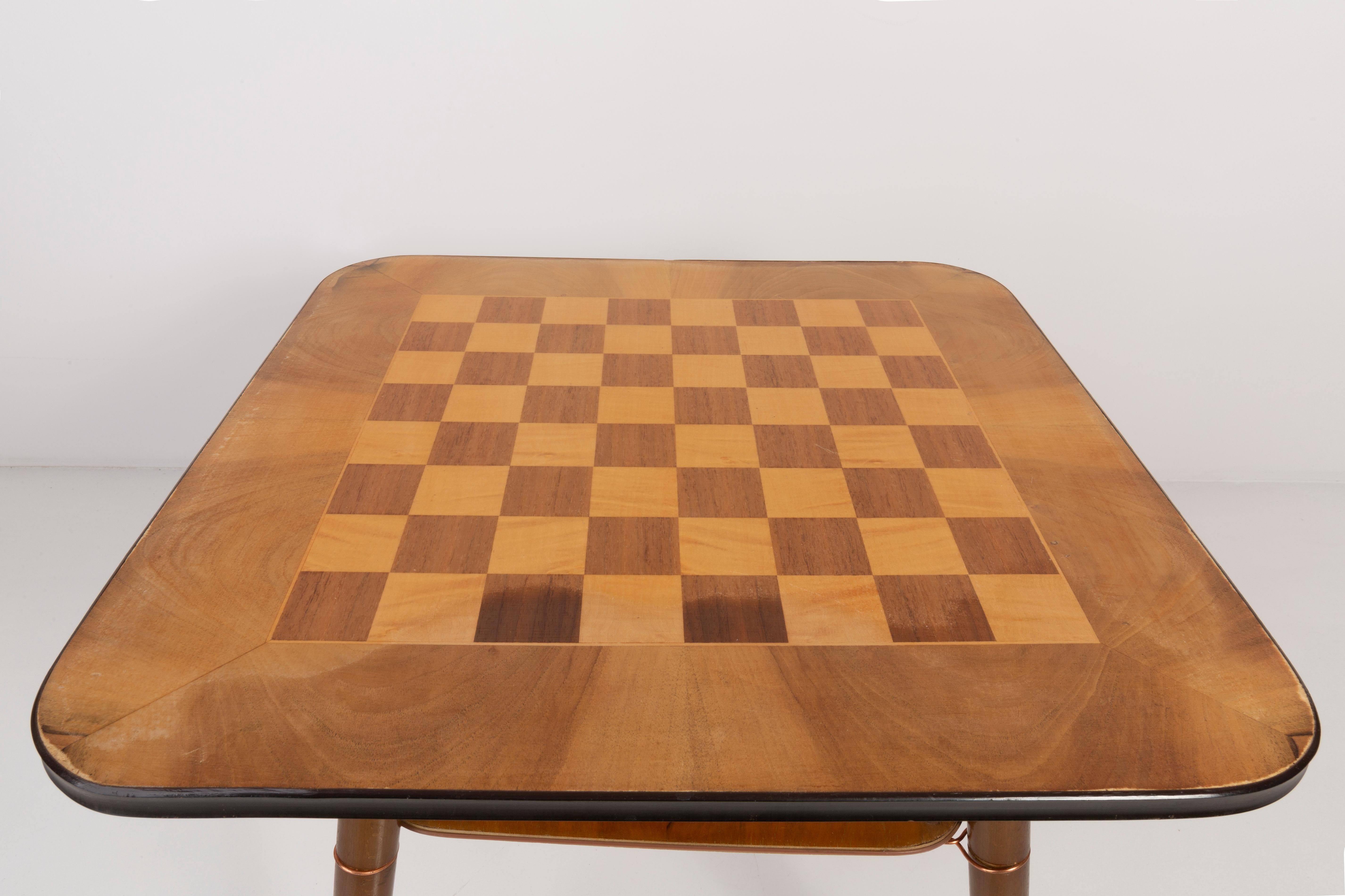 Mid-Century Modern Mid-Century Antique Chess Game Table, Vintage, Beechwood, Europe, 1960s